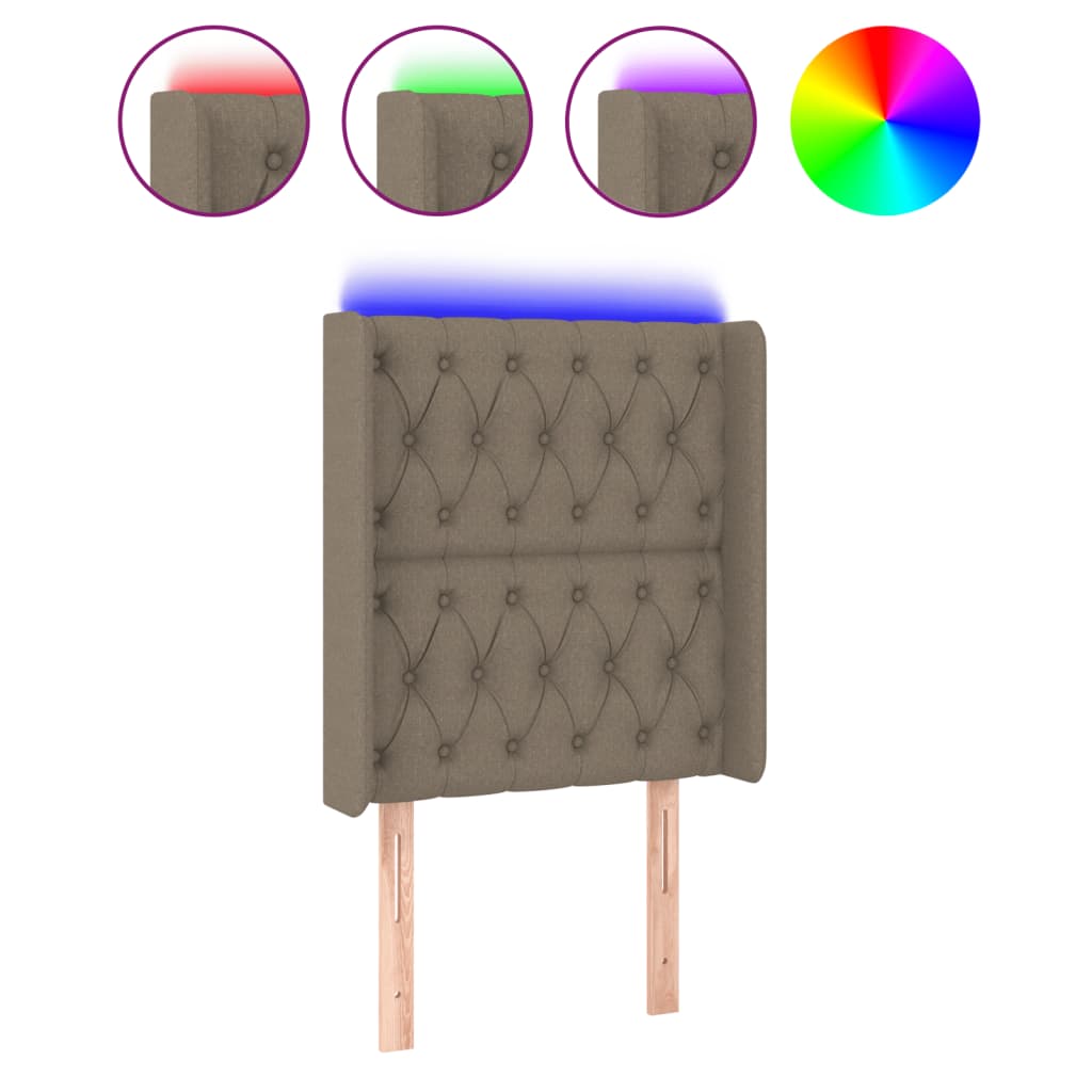 Tăblie de pat cu LED, gri taupe, 83x16x118/128 cm, textil GartenMobel Dekor