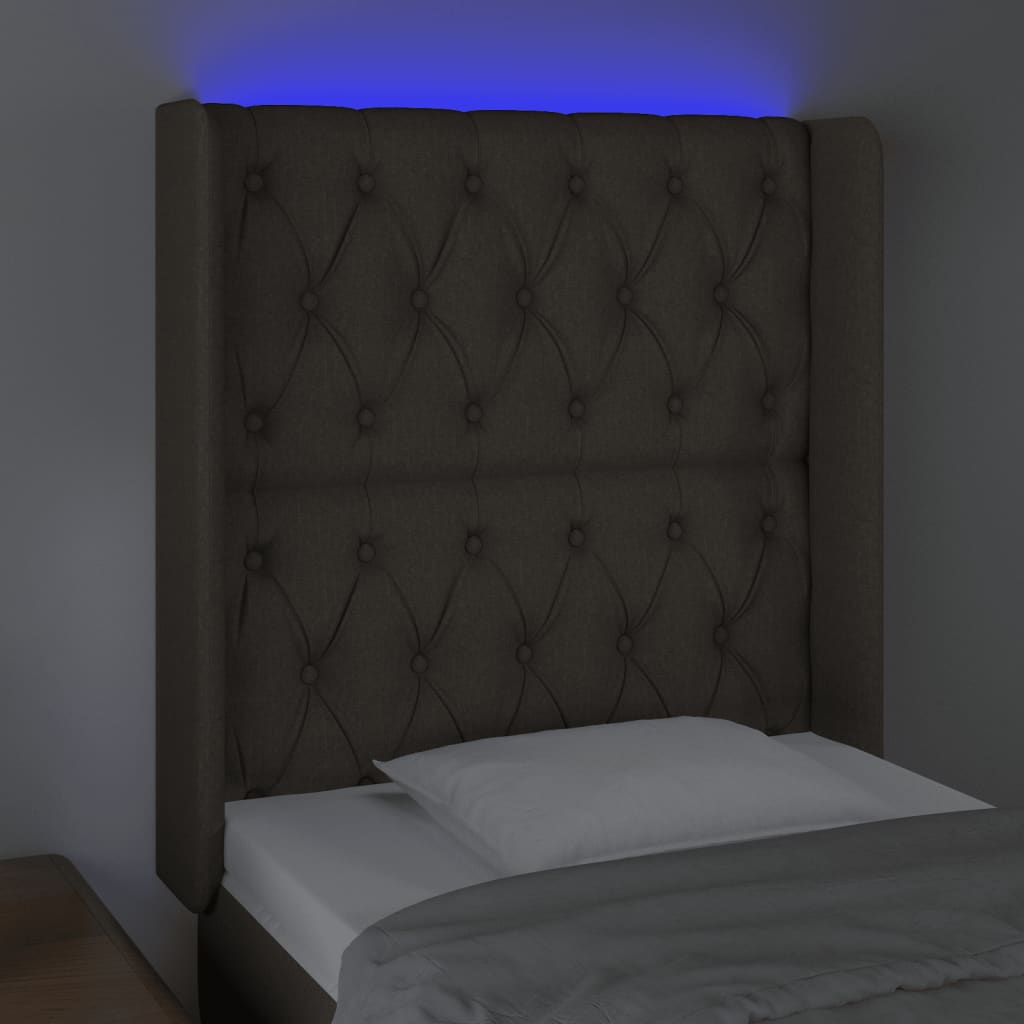 Tăblie de pat cu LED, gri taupe, 83x16x118/128 cm, textil GartenMobel Dekor
