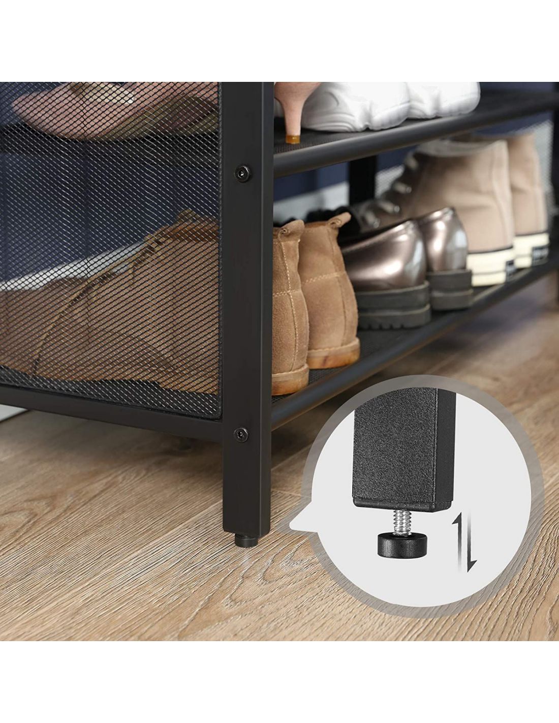 VASAGLE Banca pentru hol, cu raft suport de pantofi, sezut captusit imitatie piele, design industrial, 30x80x48cm, negru cu maro Household NewTrend