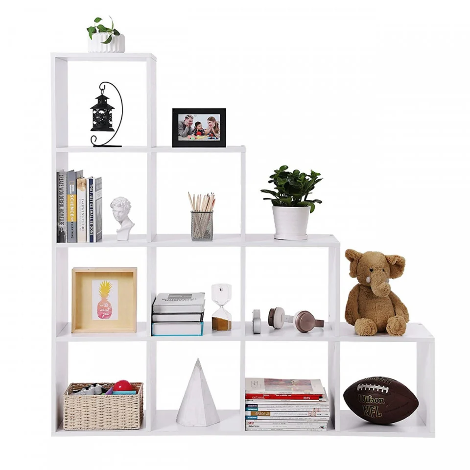 VASAGLE Biblioteca cu 10 compartimente, unitate de depozitare pentru decoratiuni, din lemn, 29x129x129cm, alb Household NewTrend