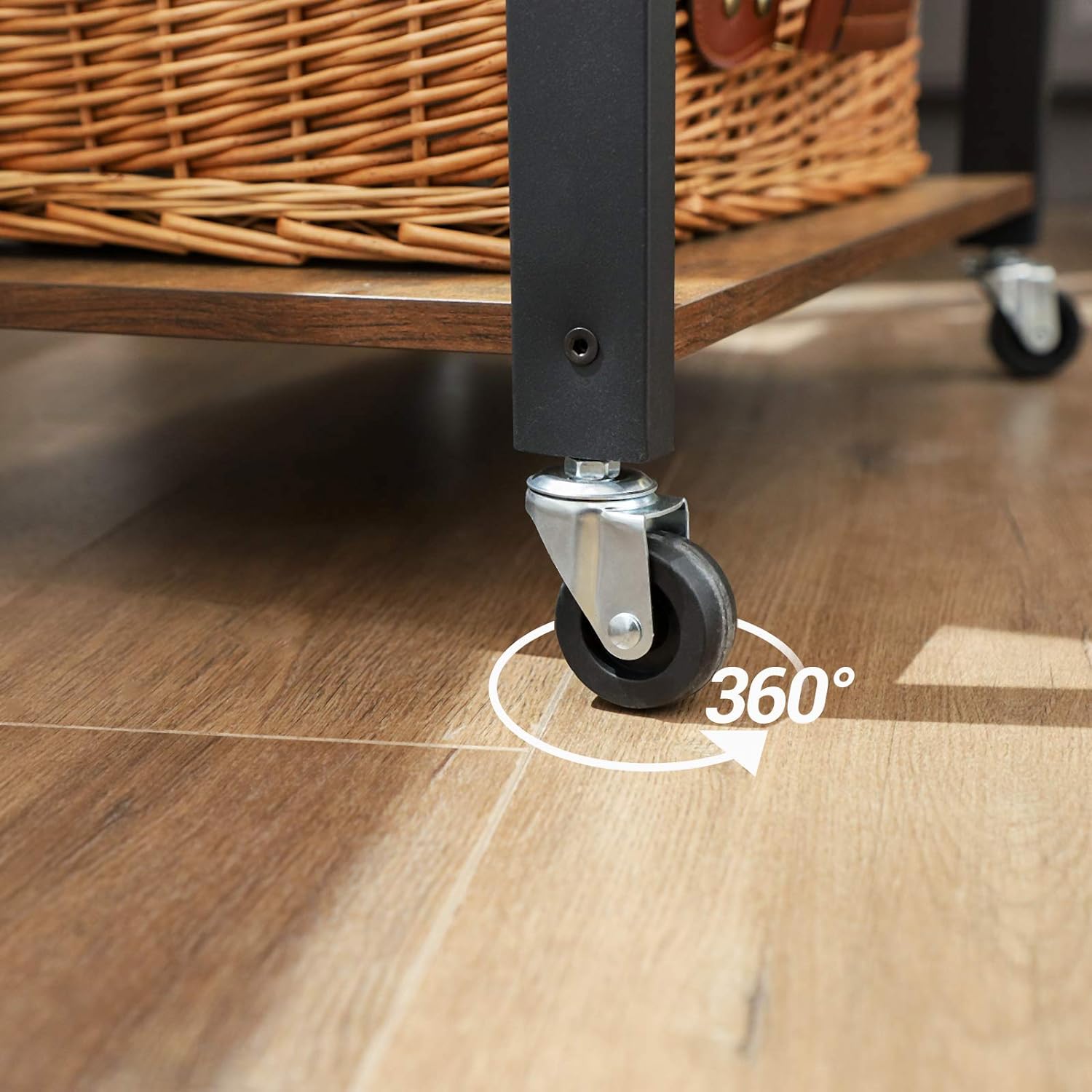 VASAGLE Raft de bucatarie pe roti, carucior de servire cu 3 rafturi, cadru metalic, 40x60x89cm design industrial, maro rustic Household NewTrend