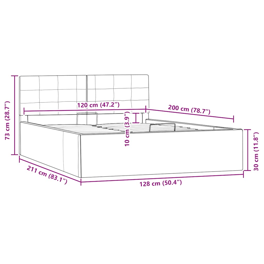Cadru pat hidraulic cu ladă, alb, 120 x 200 cm, piele ecologică GartenMobel Dekor