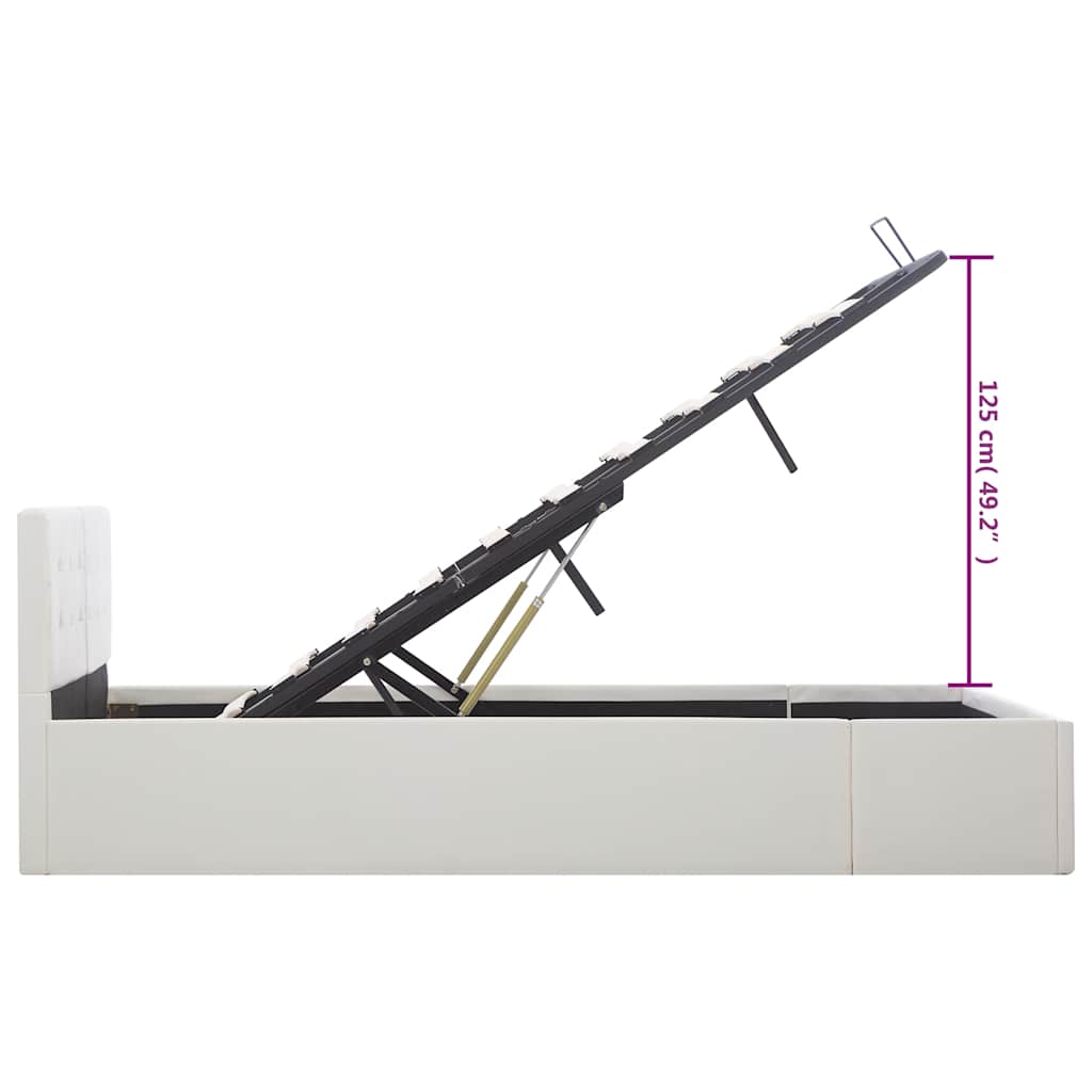 Cadru pat hidraulic cu ladă, alb, 120 x 200 cm, piele ecologică GartenMobel Dekor