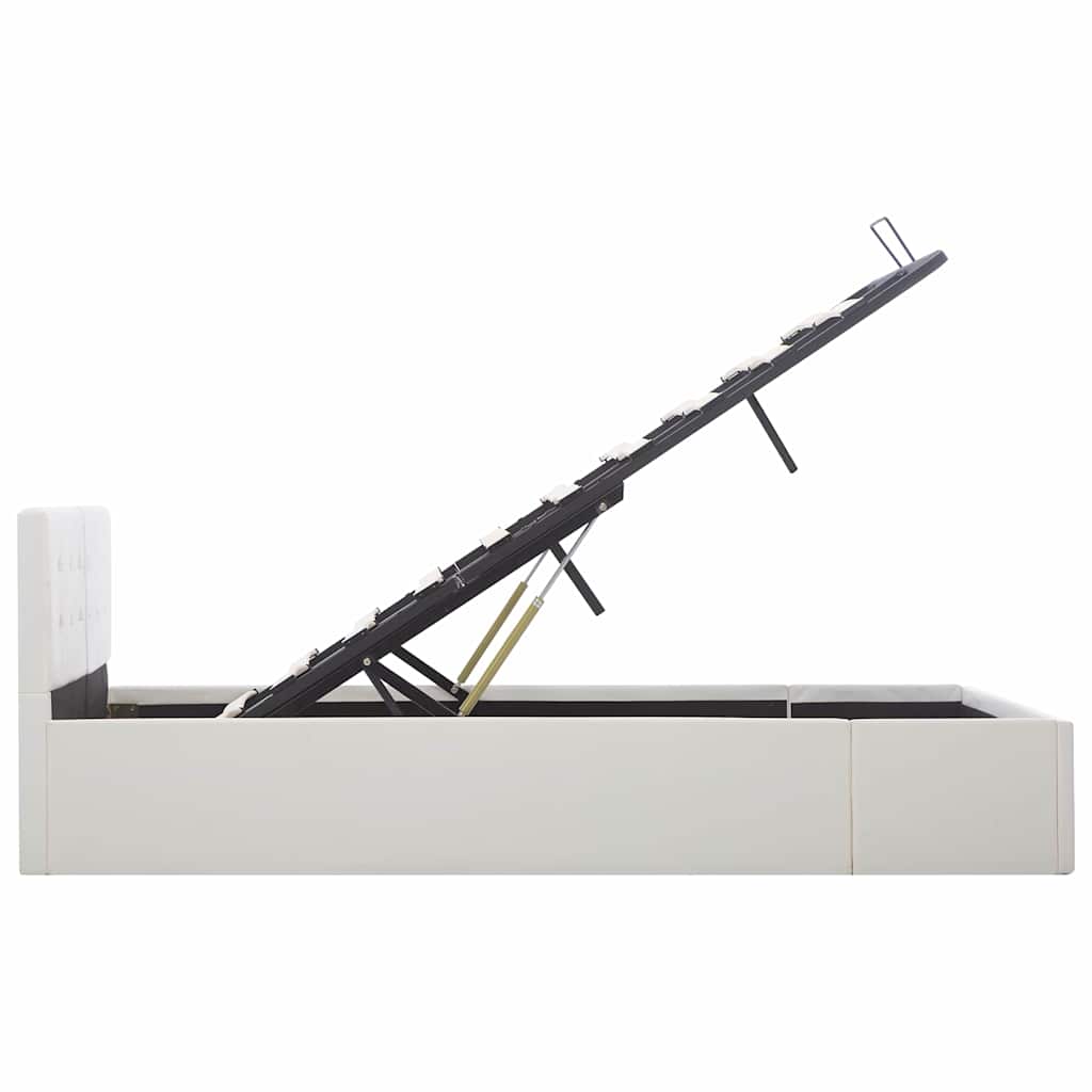 Cadru pat hidraulic cu ladă, alb, 120 x 200 cm, piele ecologică GartenMobel Dekor