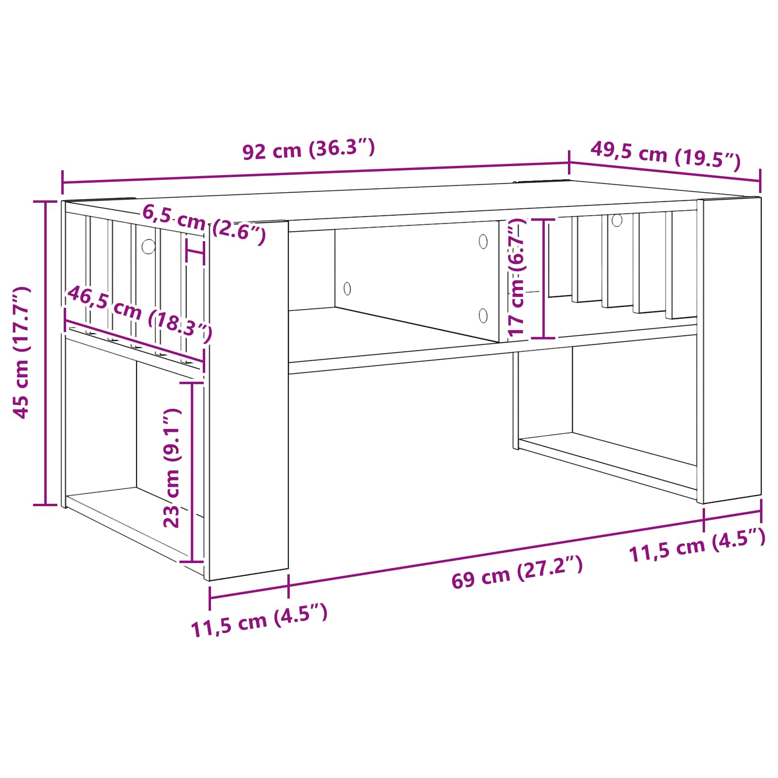Masă de cafea Stejar Artizanal 92 x 49,5 x 45 cm Lemn compozit GartenMobel Dekor
