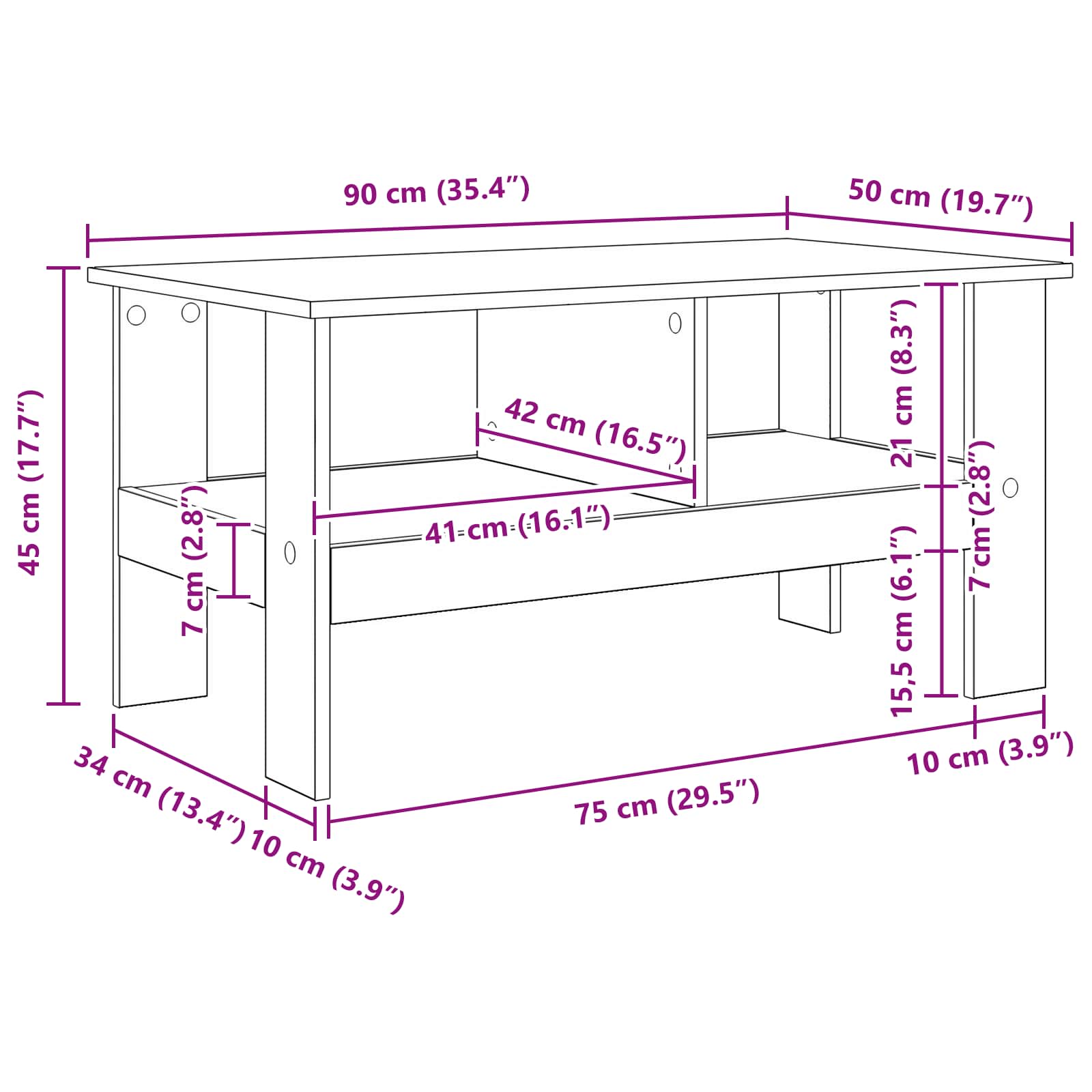 Masă de cafea Gri Sonoma 90 x 50 x 45 cm Lemn compozit GartenMobel Dekor