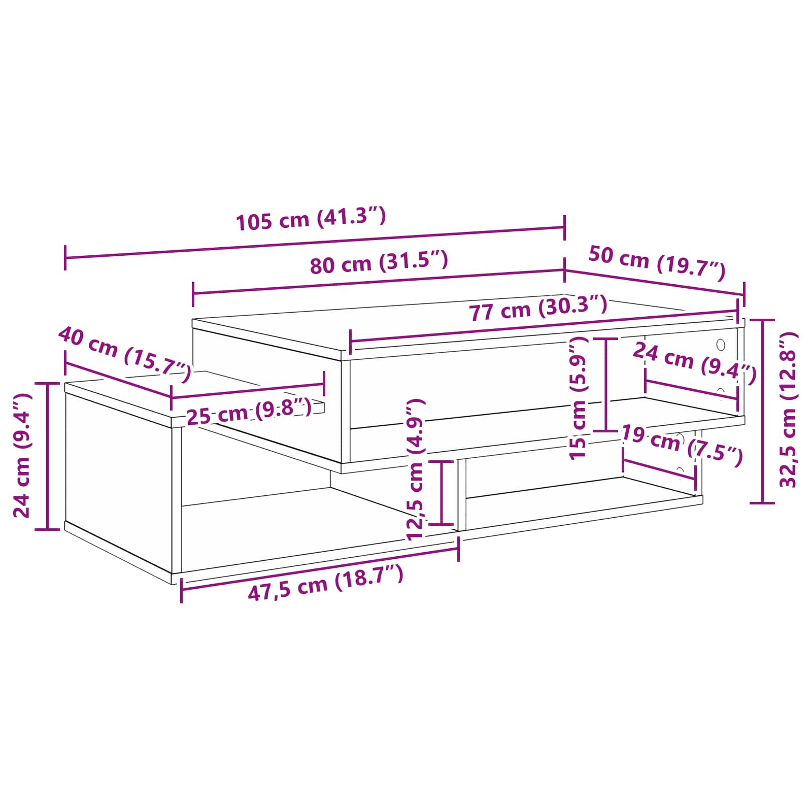 Masă de cafea Gri din beton 105 x 50 x 32,5 cm Lemn compozit GartenMobel Dekor