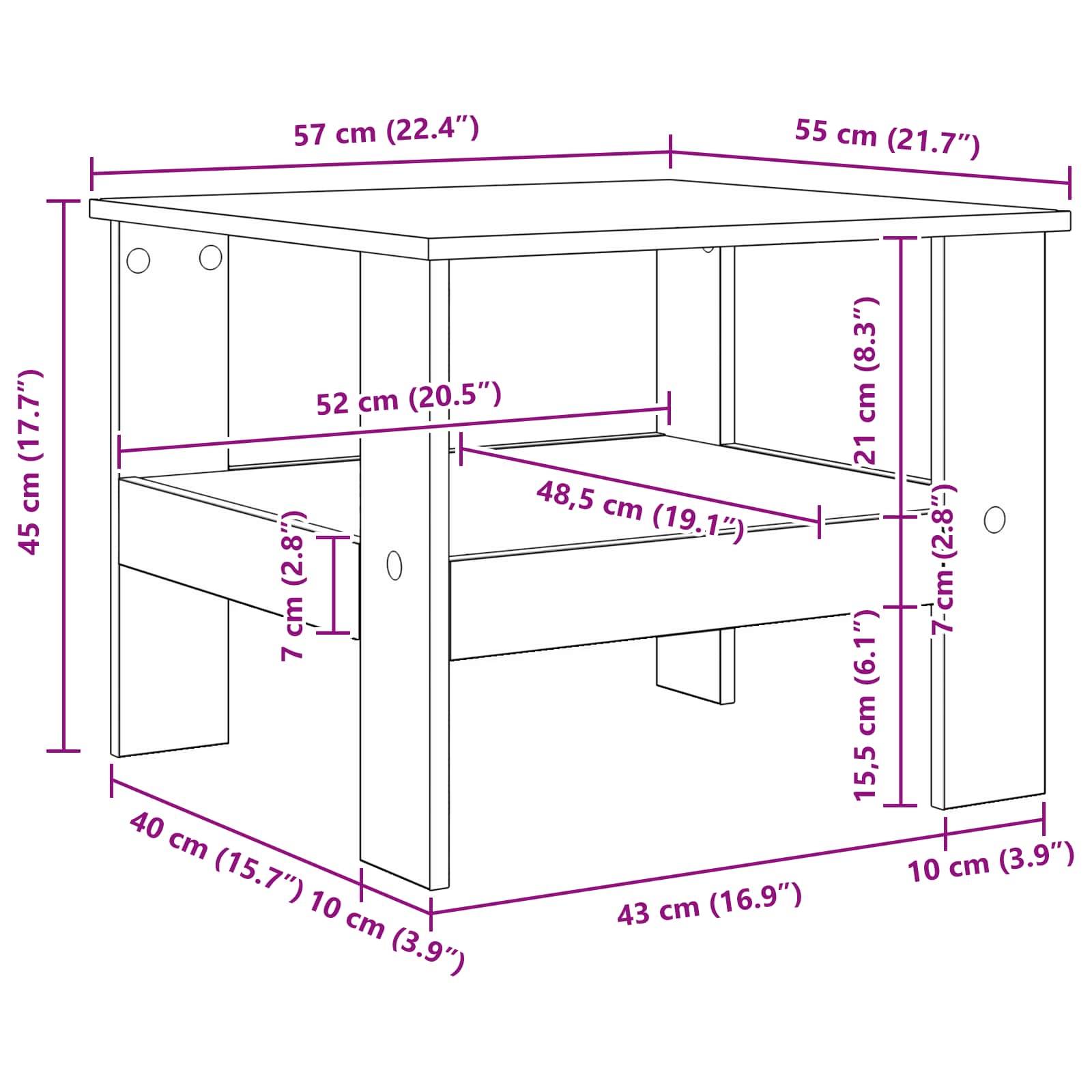 Masă de cafea Stejar Sonoma 57 x 55 x 45 cm Lemn compozit GartenMobel Dekor