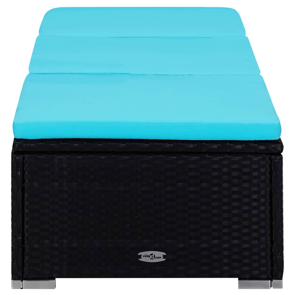 Șezlong cu pernă și măsuță de ceai, albastru, poliratan GartenMobel Dekor