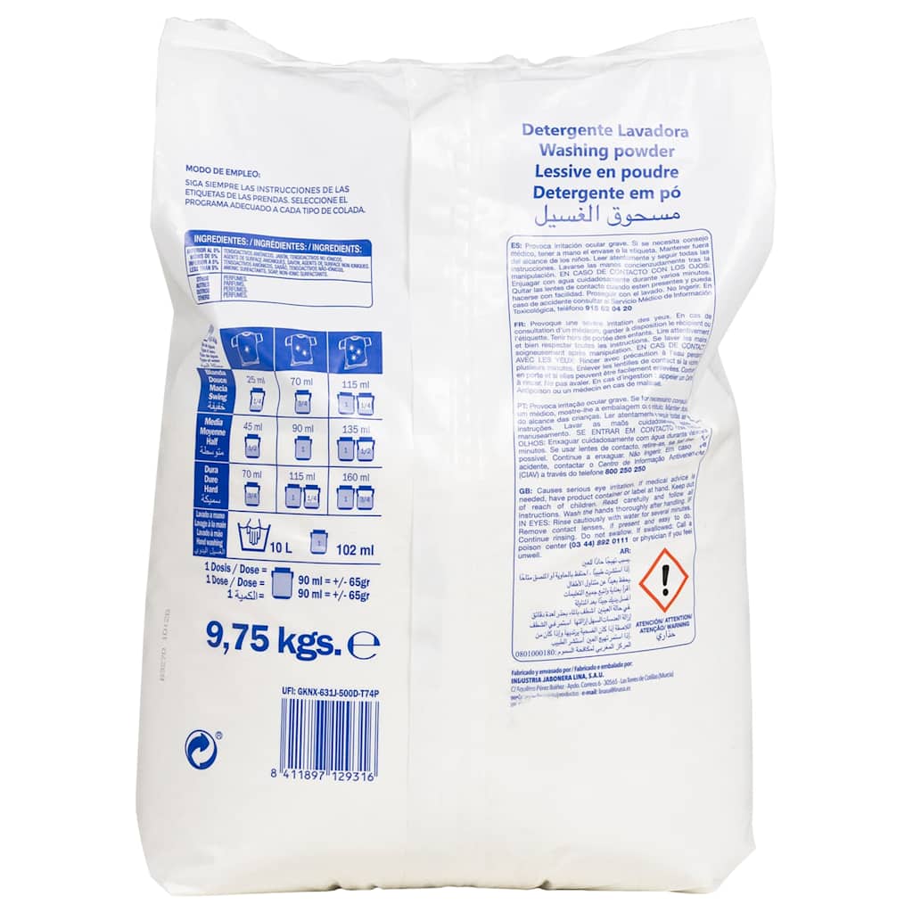 Detergent pudră de spălat, 150 de spălări, 9,75 kg, alb GartenMobel Dekor