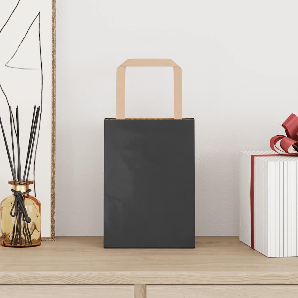 Pungi de hârtie 250 buc cu mânere negre 15x8x21 cm GartenMobel Dekor