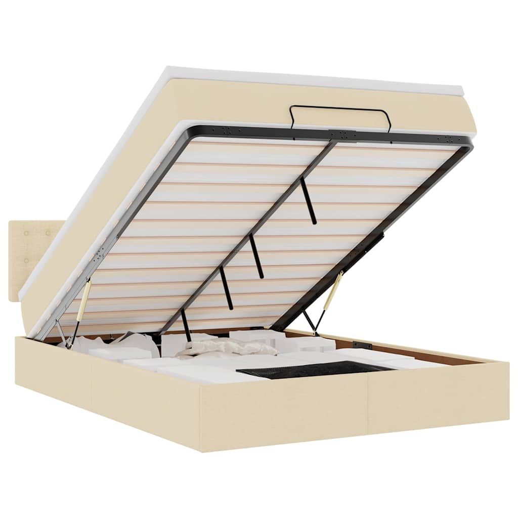 Pat otoman cu saltea și LED-uri crem 140x200 cm țesătură GartenMobel Dekor