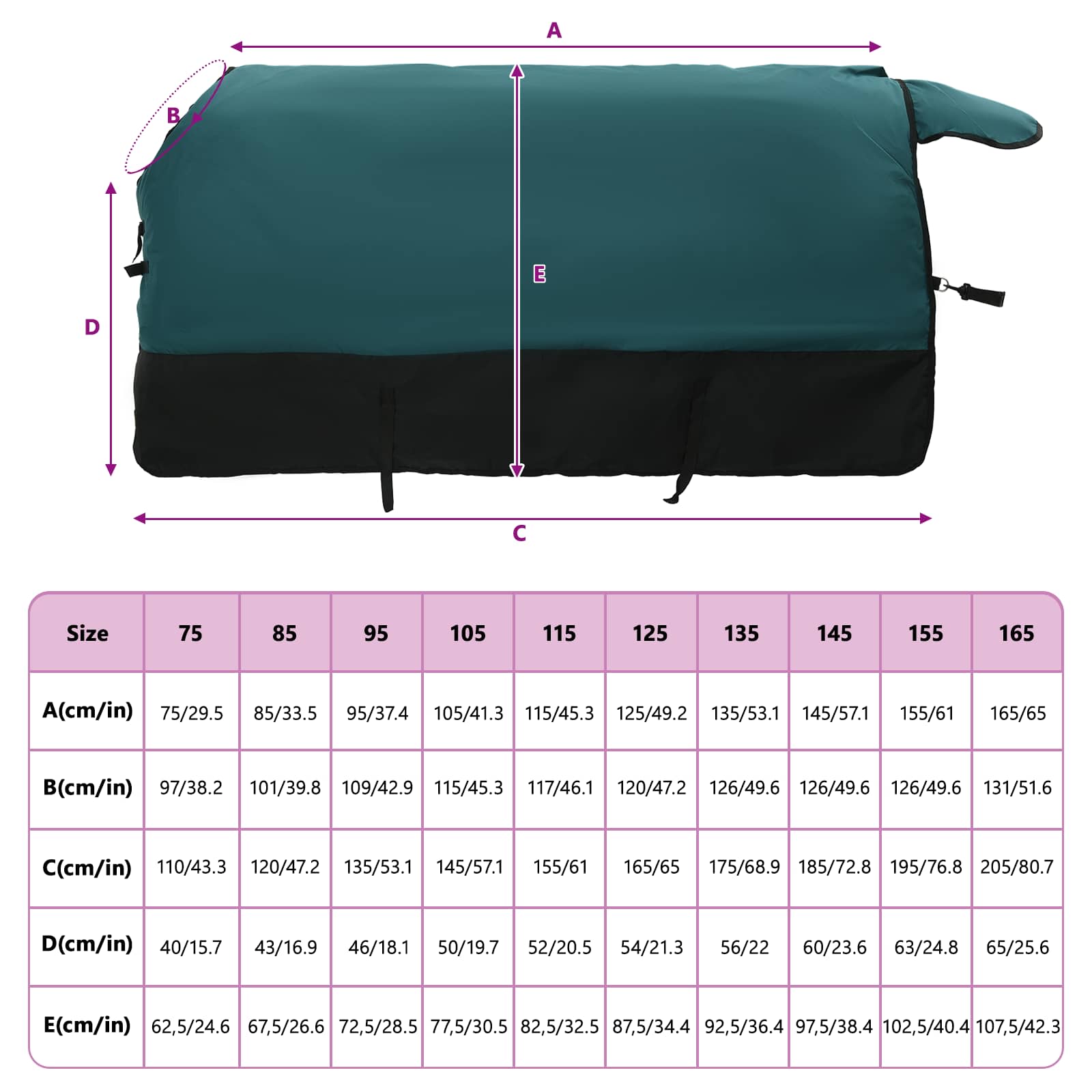Pătură pentru cai Verde închis și negru 165 cm Poliester GartenMobel Dekor