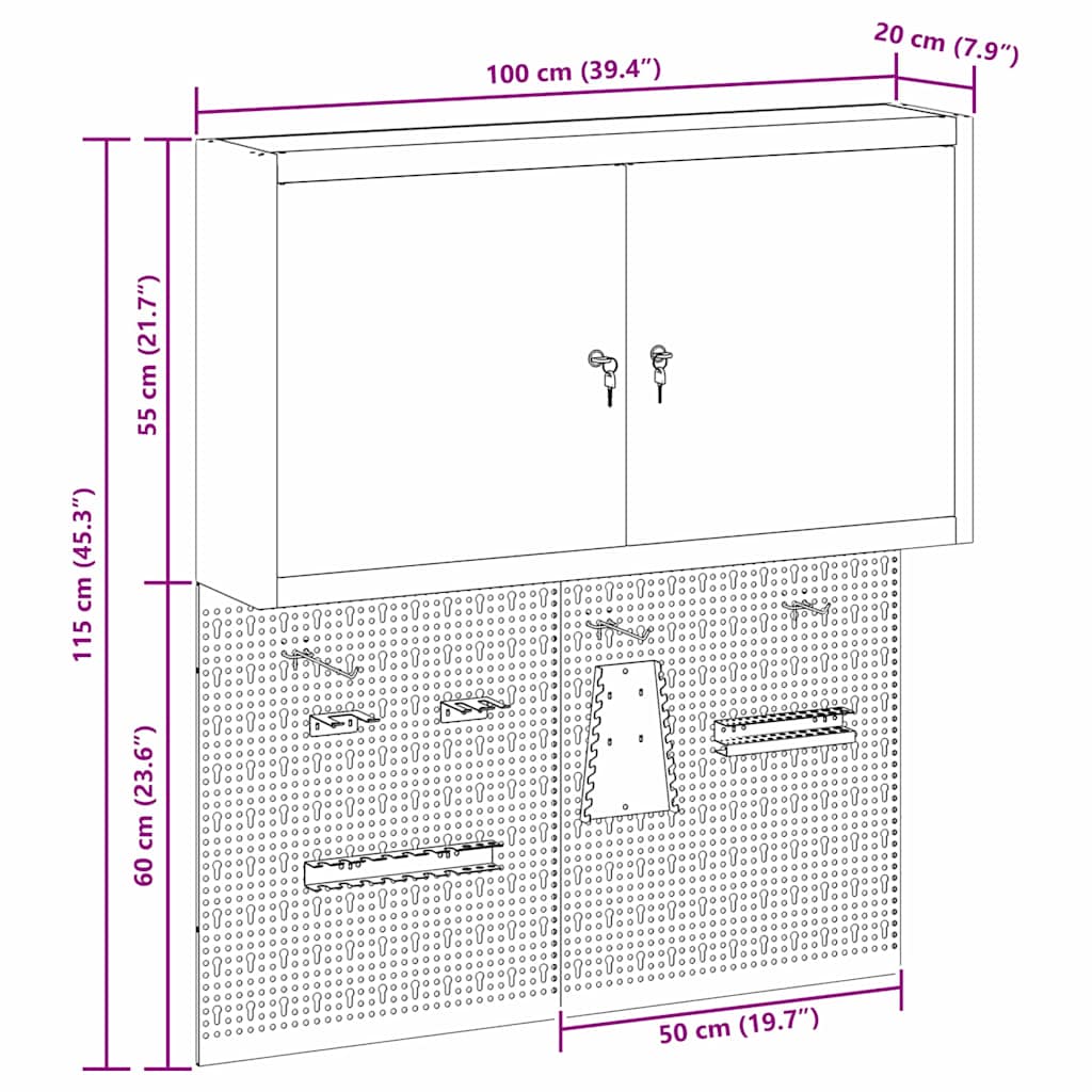 Set dulap de unelte 3 pcs Roșu Oțel vopsit electrostatic GartenMobel Dekor