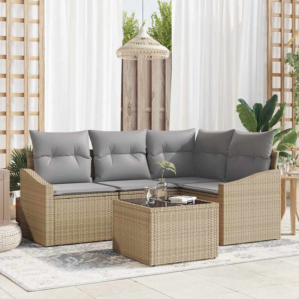 Set de canapea cu pernă 5 pcs Beige și gri deschis poliratan GartenMobel Dekor