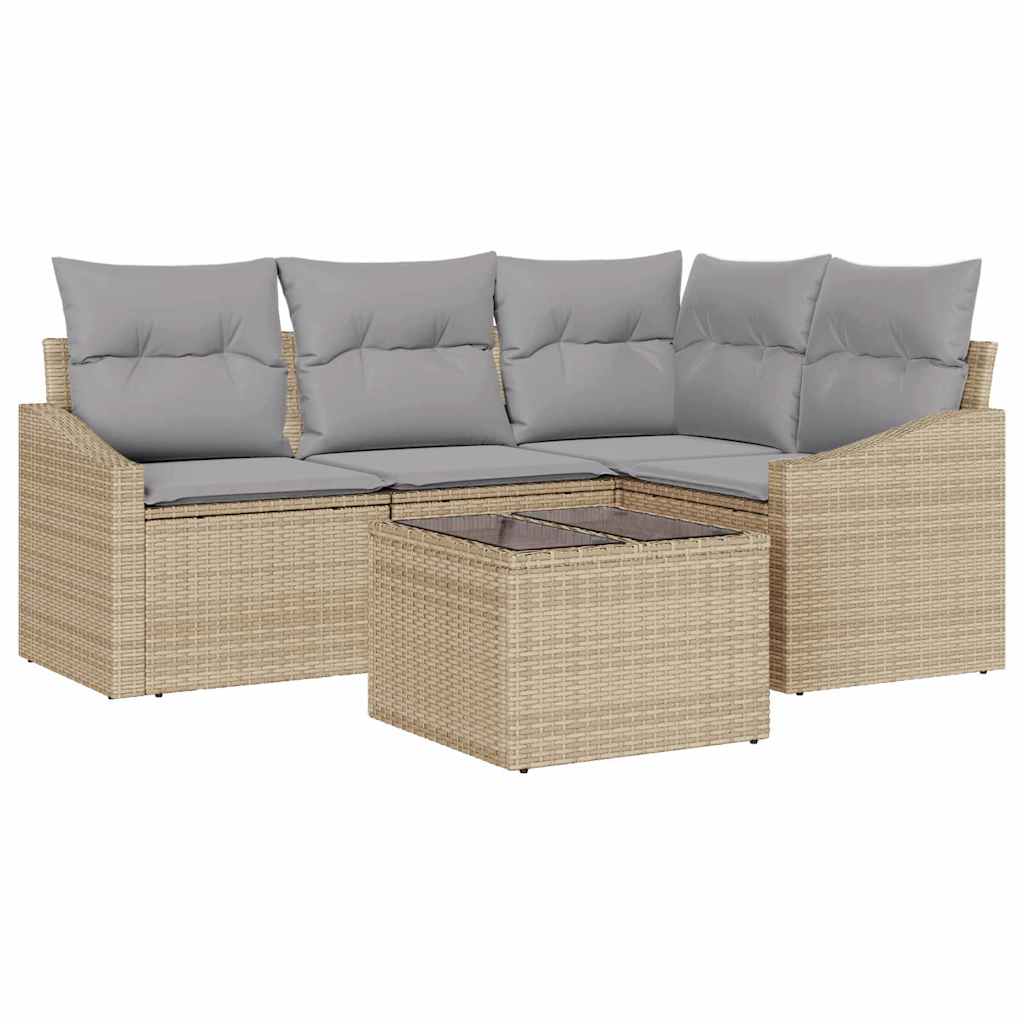 Set de canapea cu pernă 5 pcs Beige și gri deschis poliratan GartenMobel Dekor