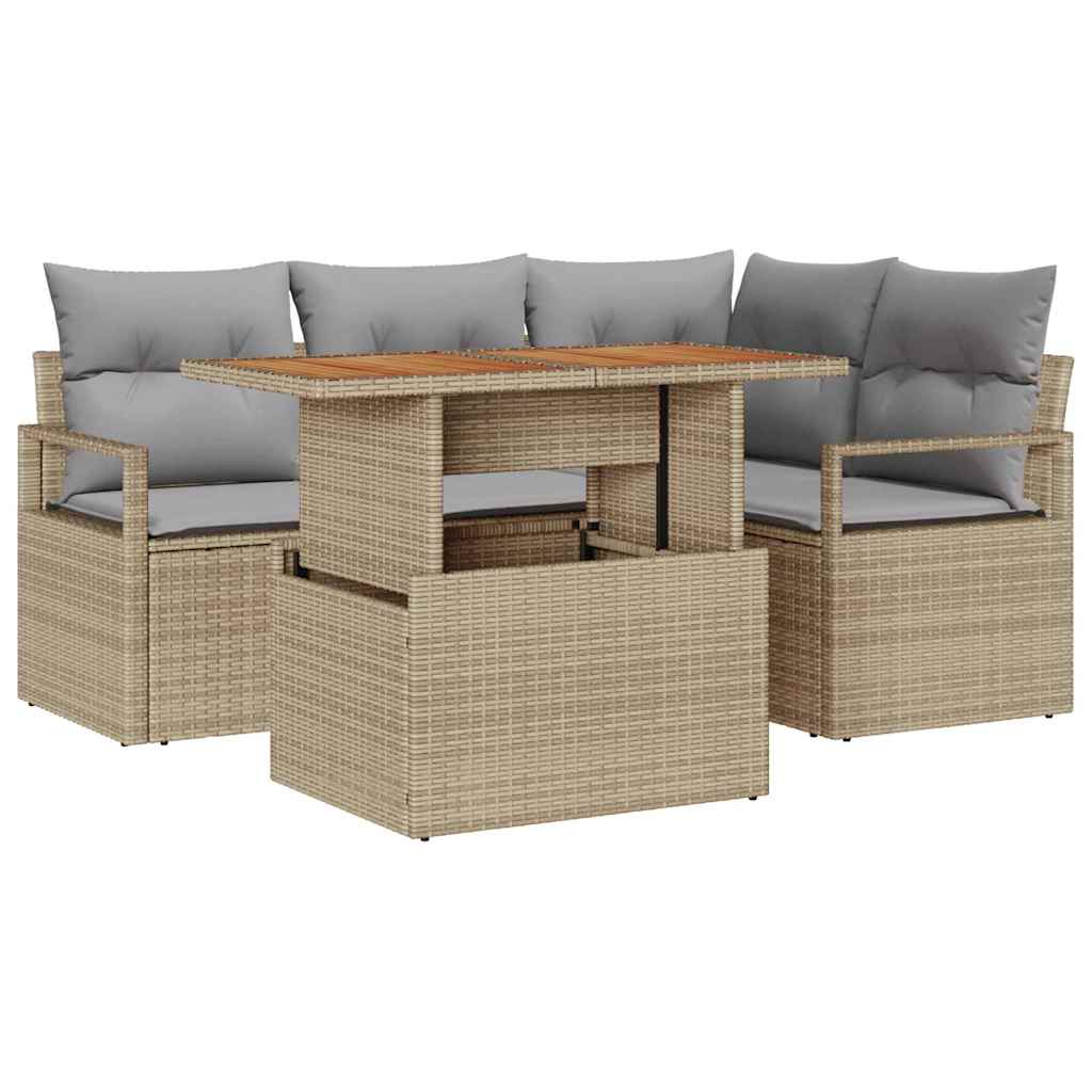 Set de canapele pentru grădină 5 pcs Bej Rattan poli GartenMobel Dekor
