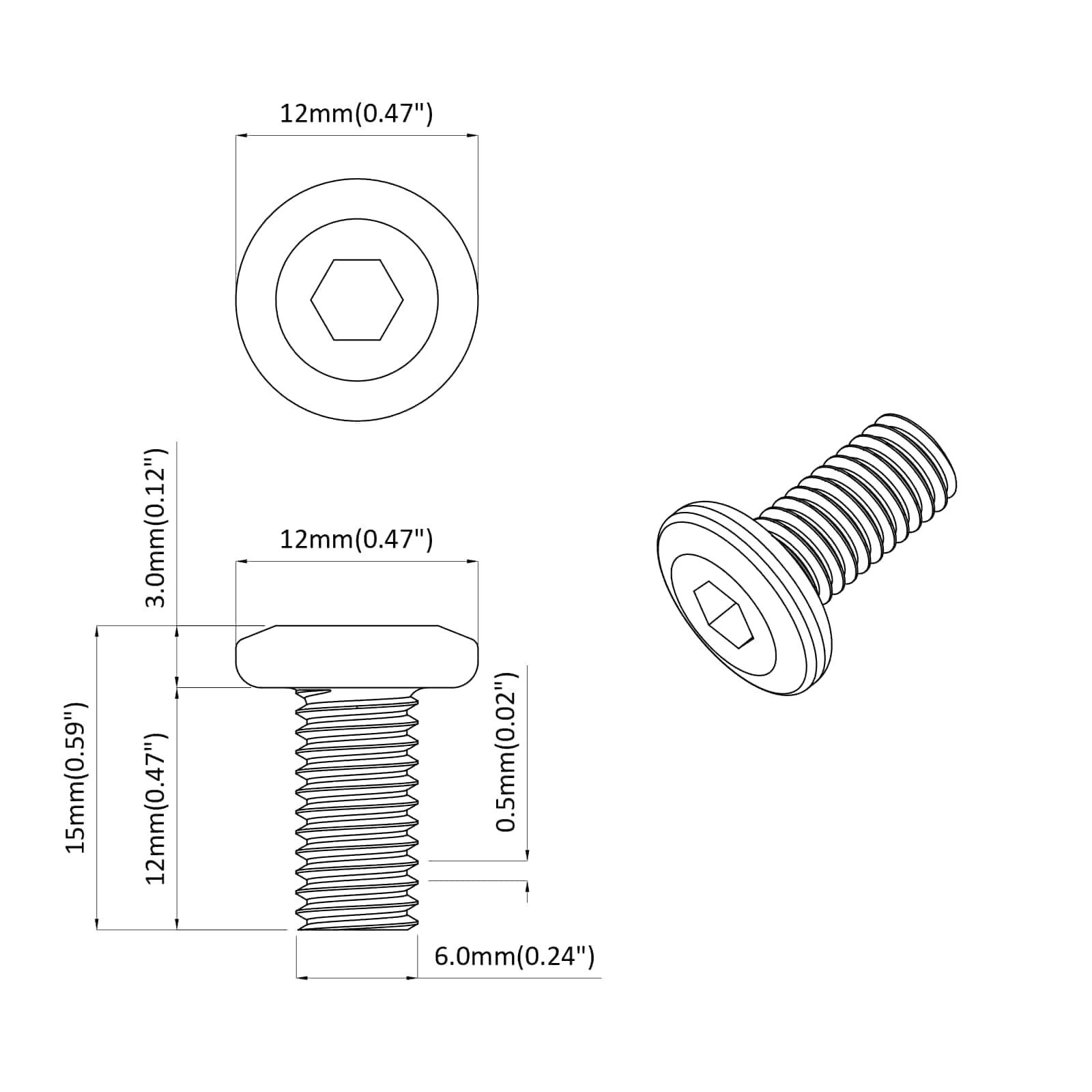 Șurub de blocare Simplu 12 pcs Argintiu M6 x 12 mm Oțel GartenMobel Dekor