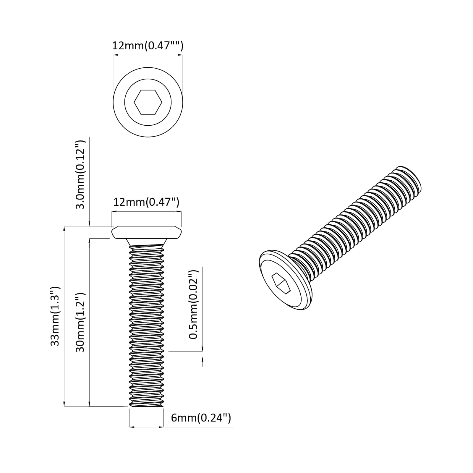 Șurub de blocare Simplu 12 pcs Argintiu M6 x 30 mm Oțel GartenMobel Dekor