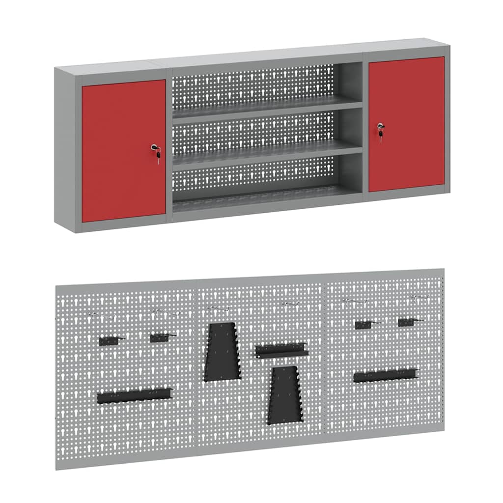 Dulap de lucru cu sertar 7 pcs Roșu Lemn ingineresc și oțel GartenMobel Dekor