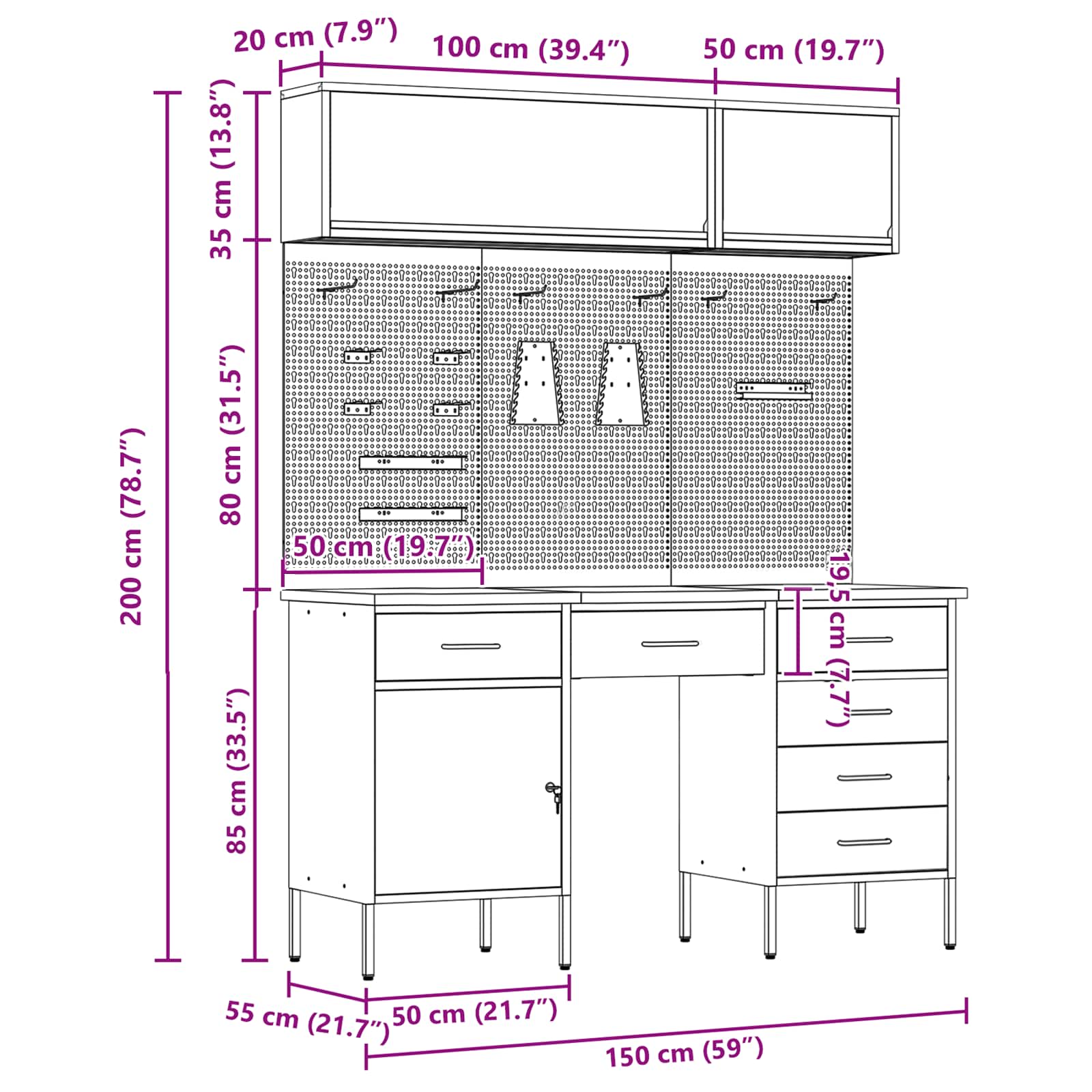 Dulap de lucru cu sertar 8 pcs Negru 150 x 55 x 200 cm GartenMobel Dekor