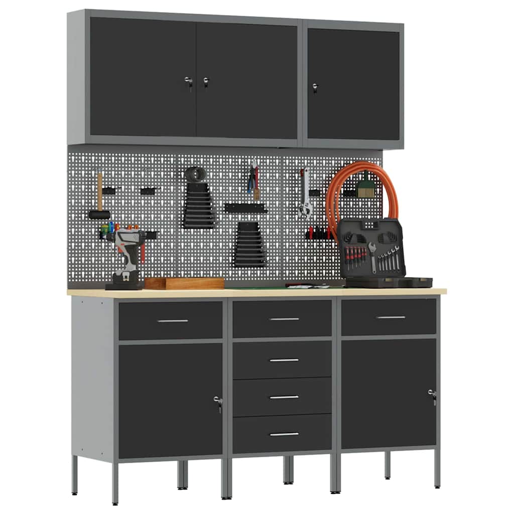 Dulap de lucru cu sertar 8 pcs Negru Lemn ingineresc și oțel GartenMobel Dekor