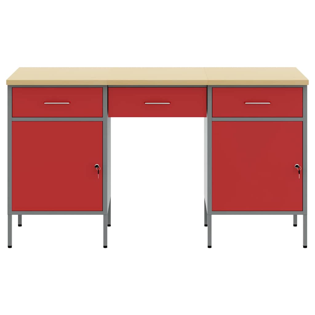 Dulap de lucru cu sertar cu blocare 3 pcs Roșu 150 x 55 x 85 cm GartenMobel Dekor