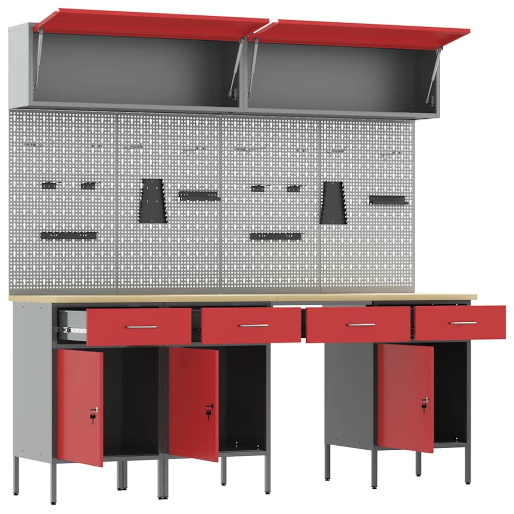 Set de dulapuri de lucru cu sertar cu depozitare 10 pcs Roșu GartenMobel Dekor