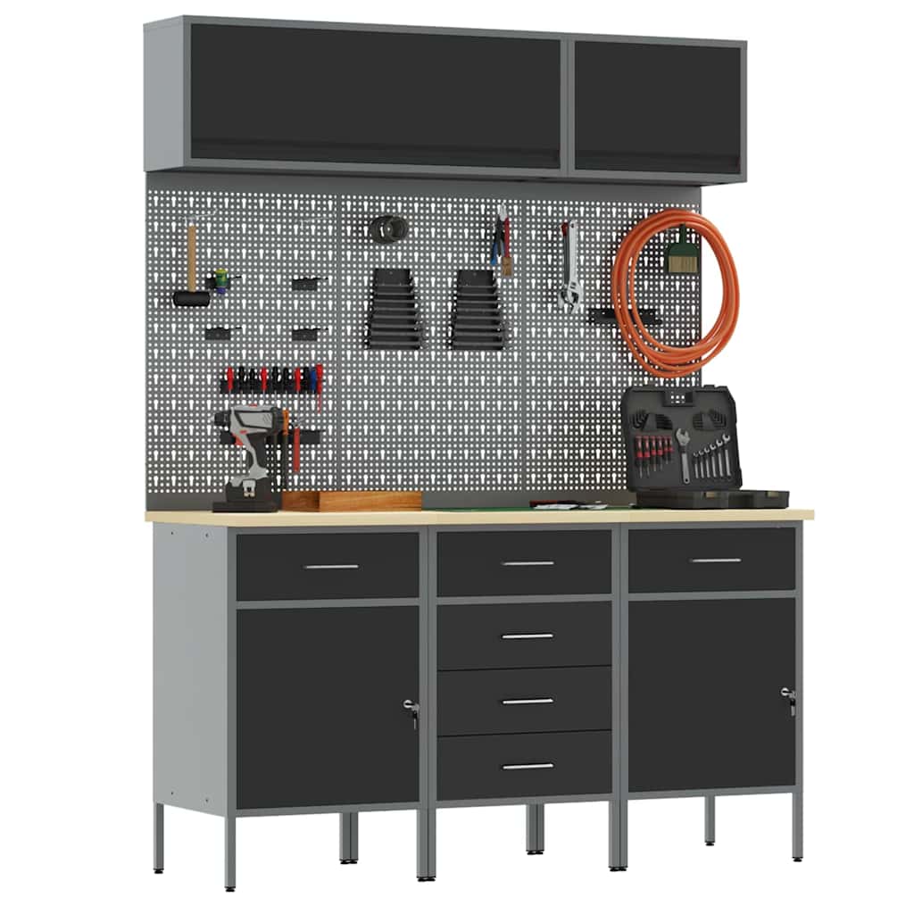 Set de dulapuri de lucru cu sertar cu depozitare 8 pcs Negru GartenMobel Dekor