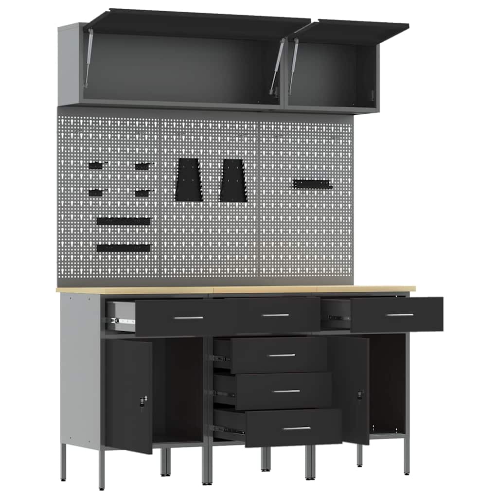 Set de dulapuri de lucru cu sertar cu depozitare 8 pcs Negru GartenMobel Dekor