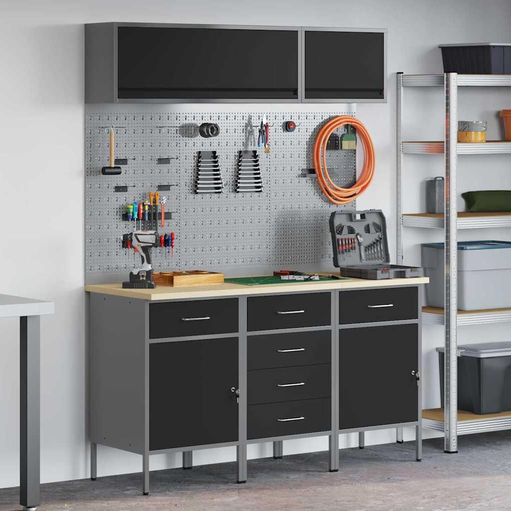 Set de dulapuri de lucru cu sertar cu depozitare 8 pcs Negru GartenMobel Dekor