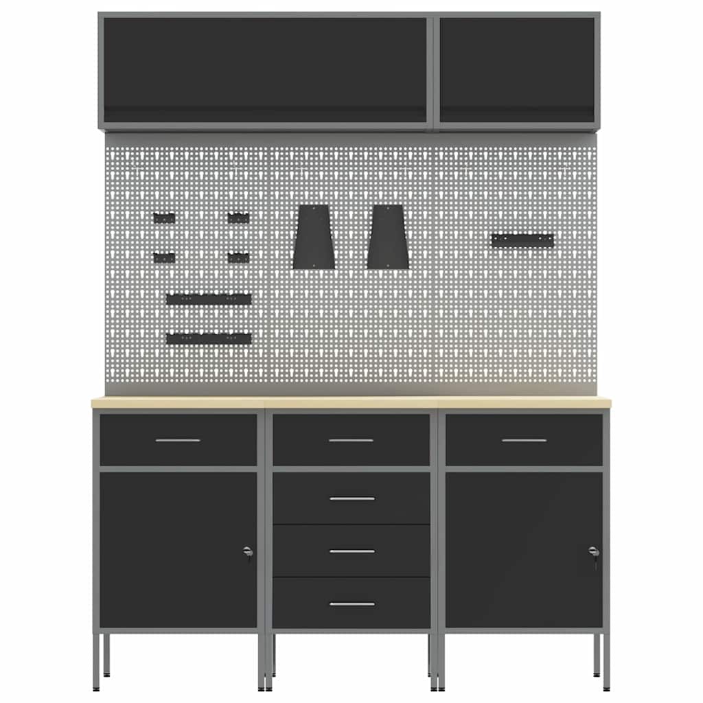 Set de dulapuri de lucru cu sertar cu depozitare 8 pcs Negru GartenMobel Dekor