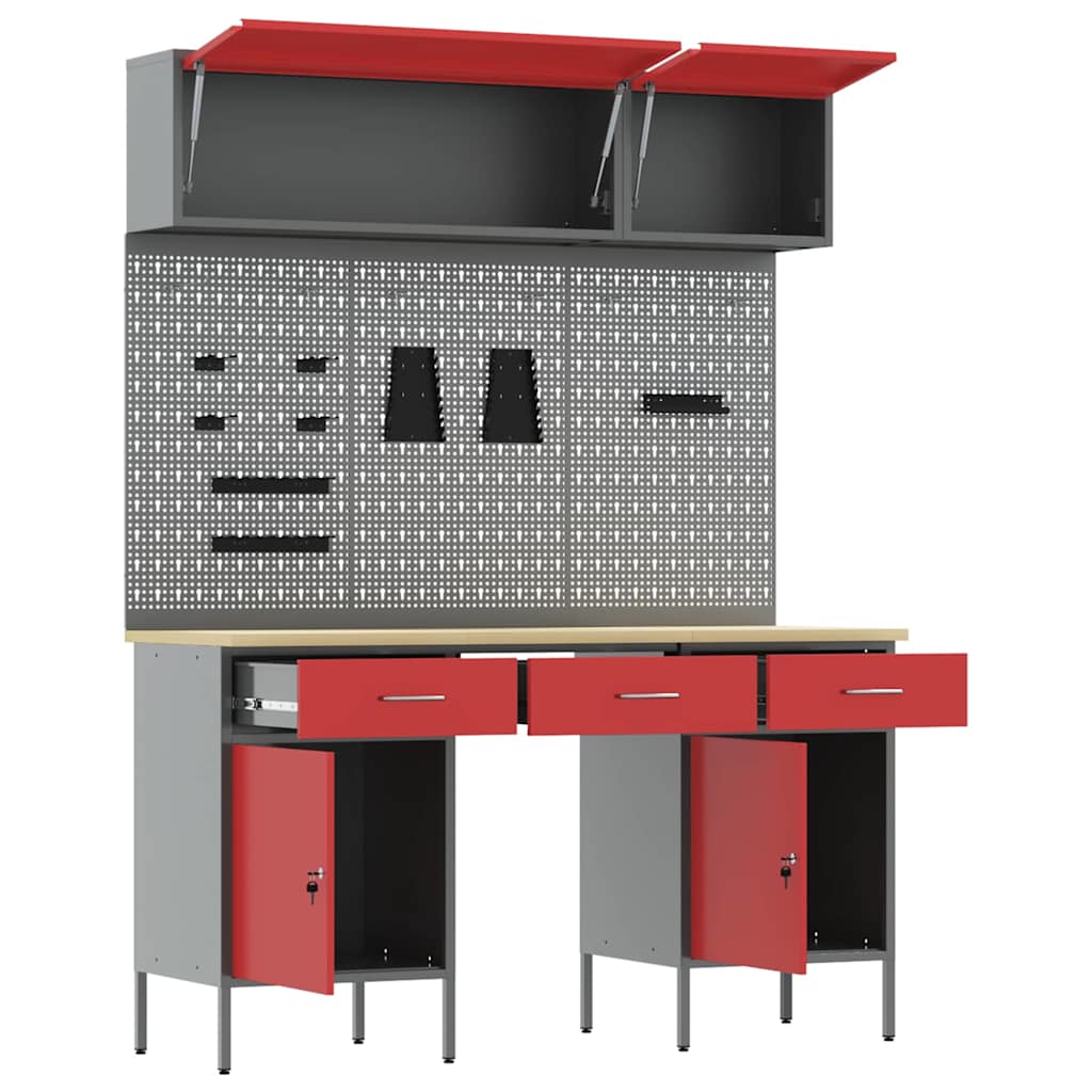 Set de dulapuri de lucru cu sertar cu depozitare 8 pcs Roșu GartenMobel Dekor