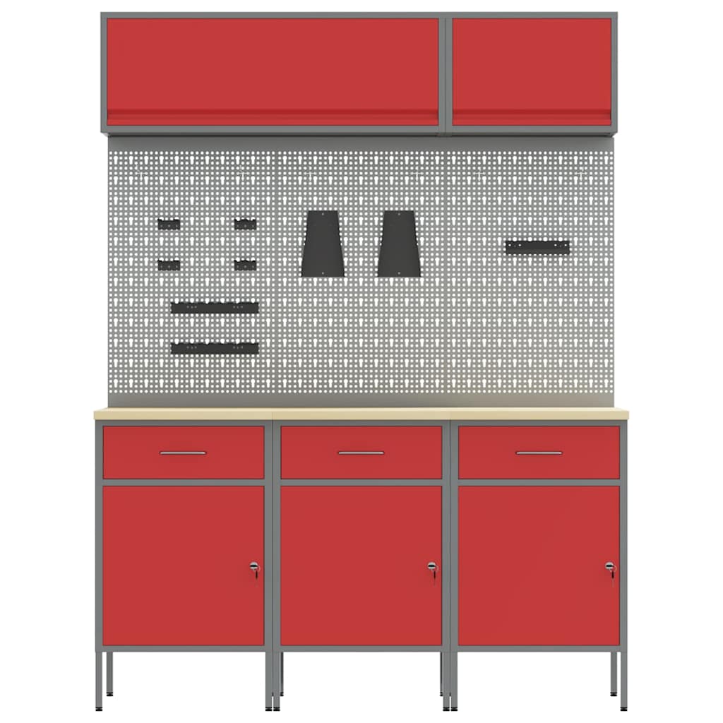 Set de dulapuri de lucru cu sertar cu depozitare 8 pcs Roșu GartenMobel Dekor