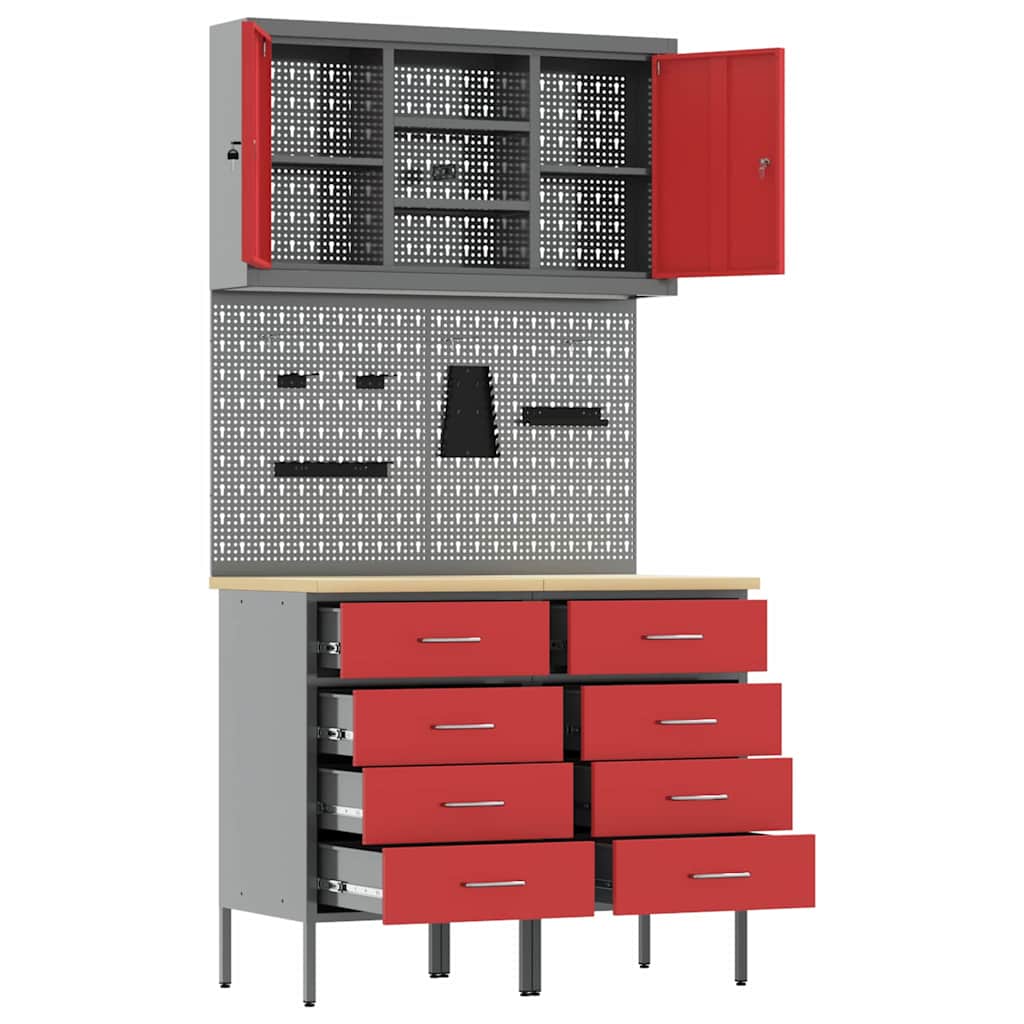 Set de dulapuri de lucru cu sertar cu raft Manual 5 pcs Roșu GartenMobel Dekor