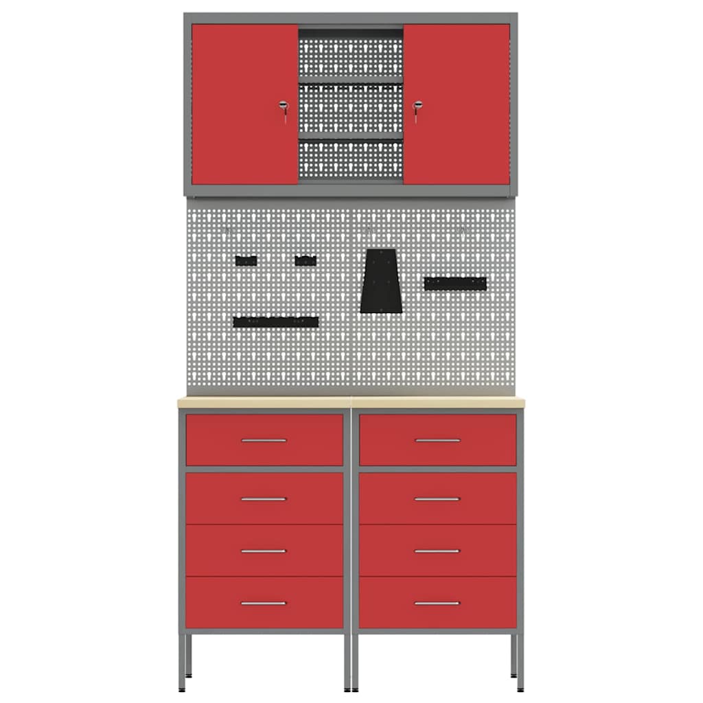 Set de dulapuri de lucru cu sertar cu raft Manual 5 pcs Roșu GartenMobel Dekor