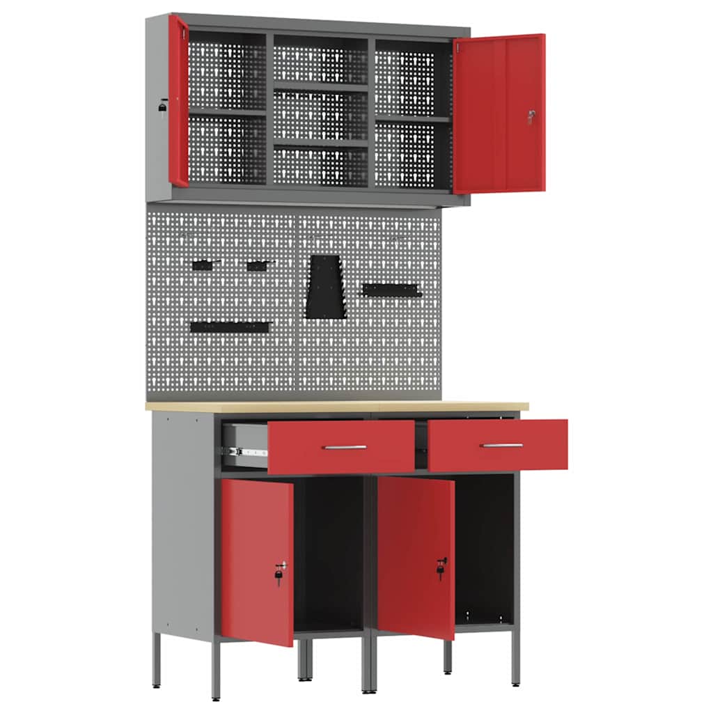 Set de dulapuri de lucru cu sertar cu raft Manual 6 pcs Roșu GartenMobel Dekor