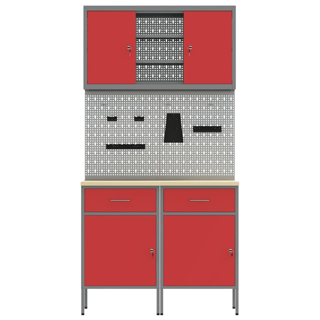 Set de dulapuri de lucru cu sertar cu raft Manual 6 pcs Roșu GartenMobel Dekor