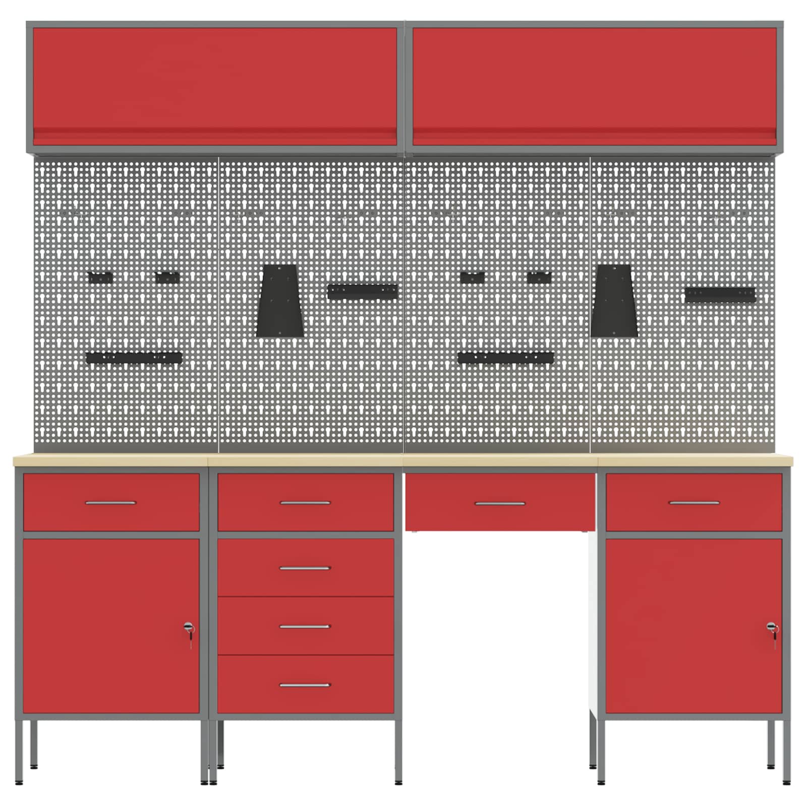 Banc de lucru cu sertar 10 pcs Negru 200 x 55 x 200 cm Oțel GartenMobel Dekor