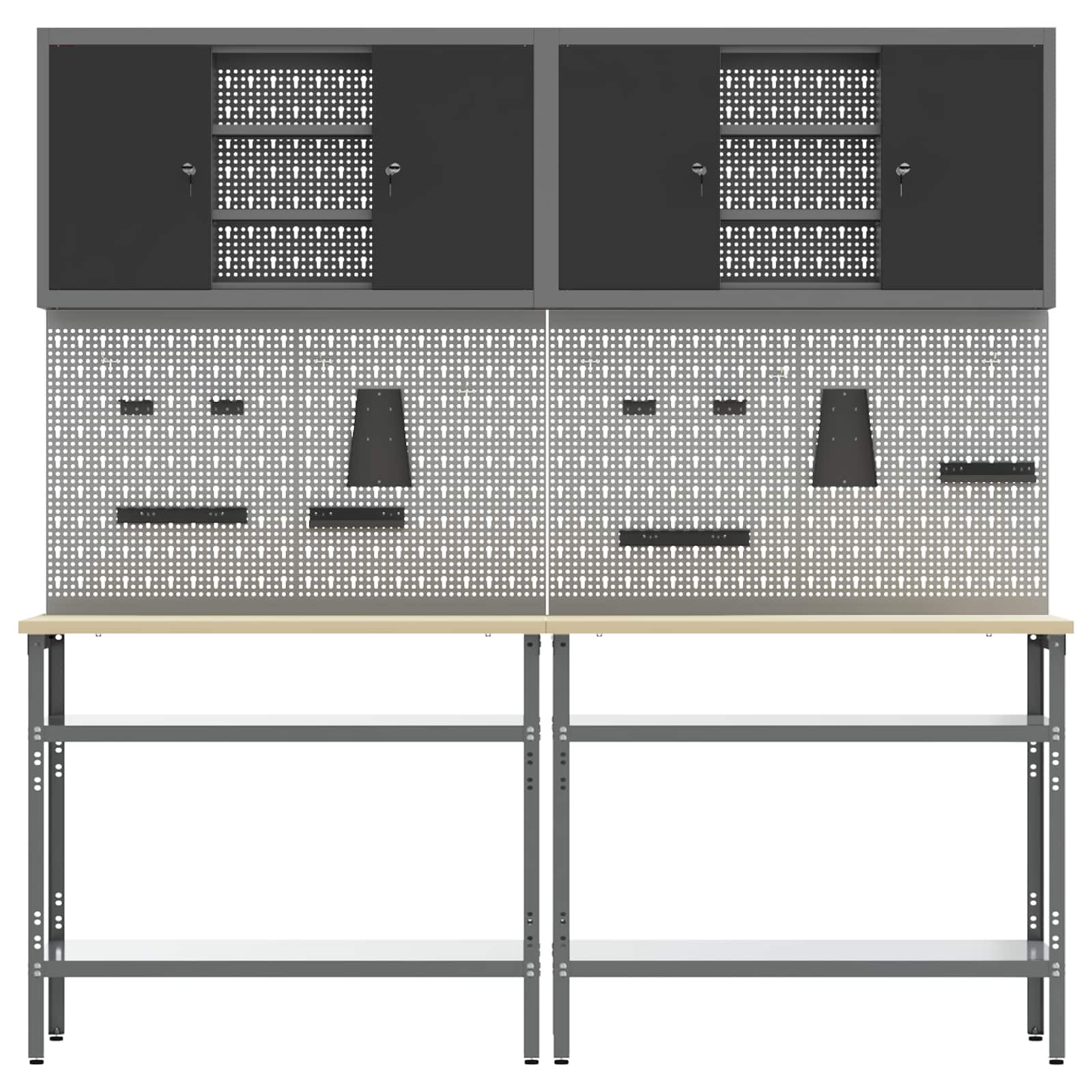 Set banc de lucru cu raft 8 pcs Gri Oțel vopsit electrostatic GartenMobel Dekor