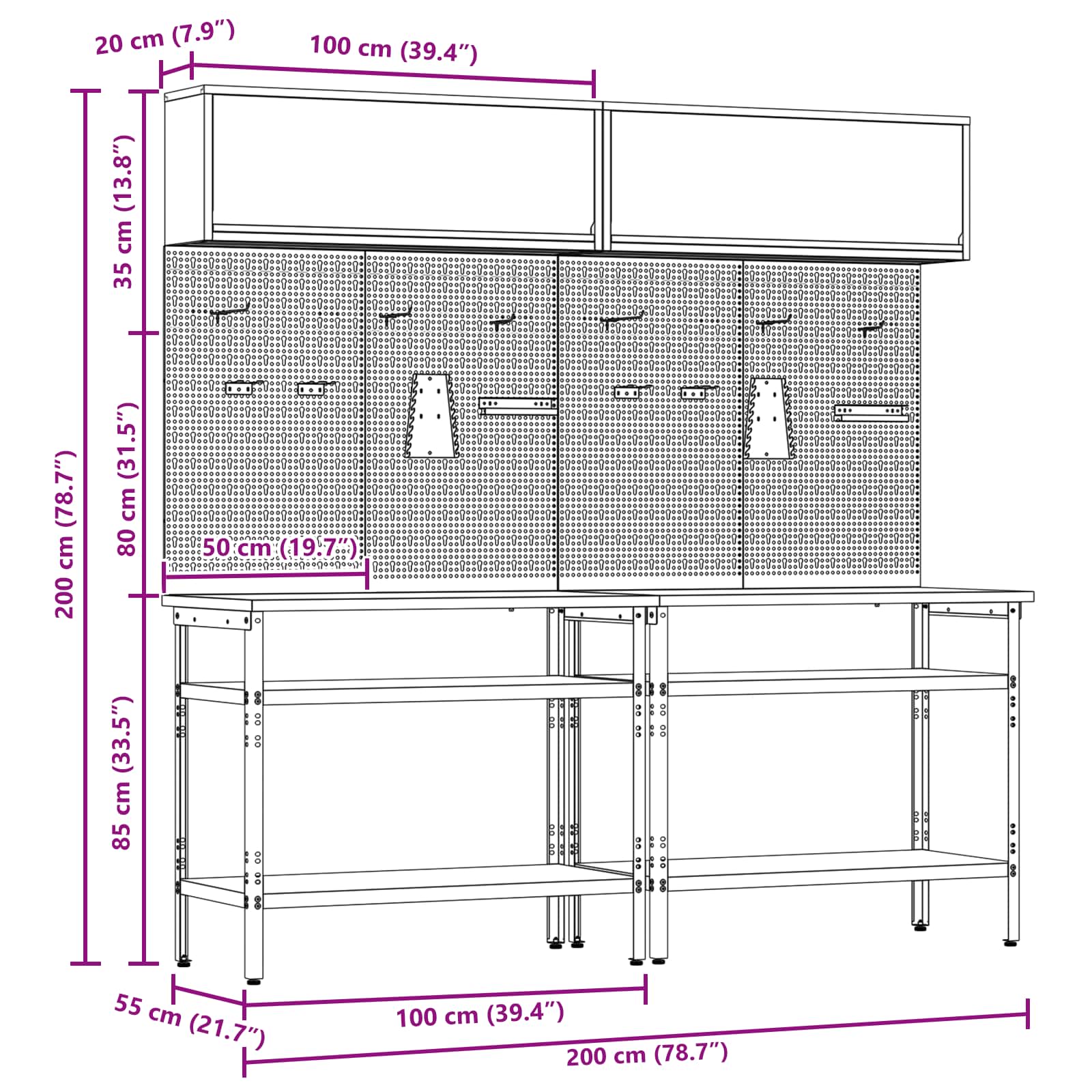 Set banc de lucru cu raft 8 pcs Gri Oțel vopsit electrostatic GartenMobel Dekor