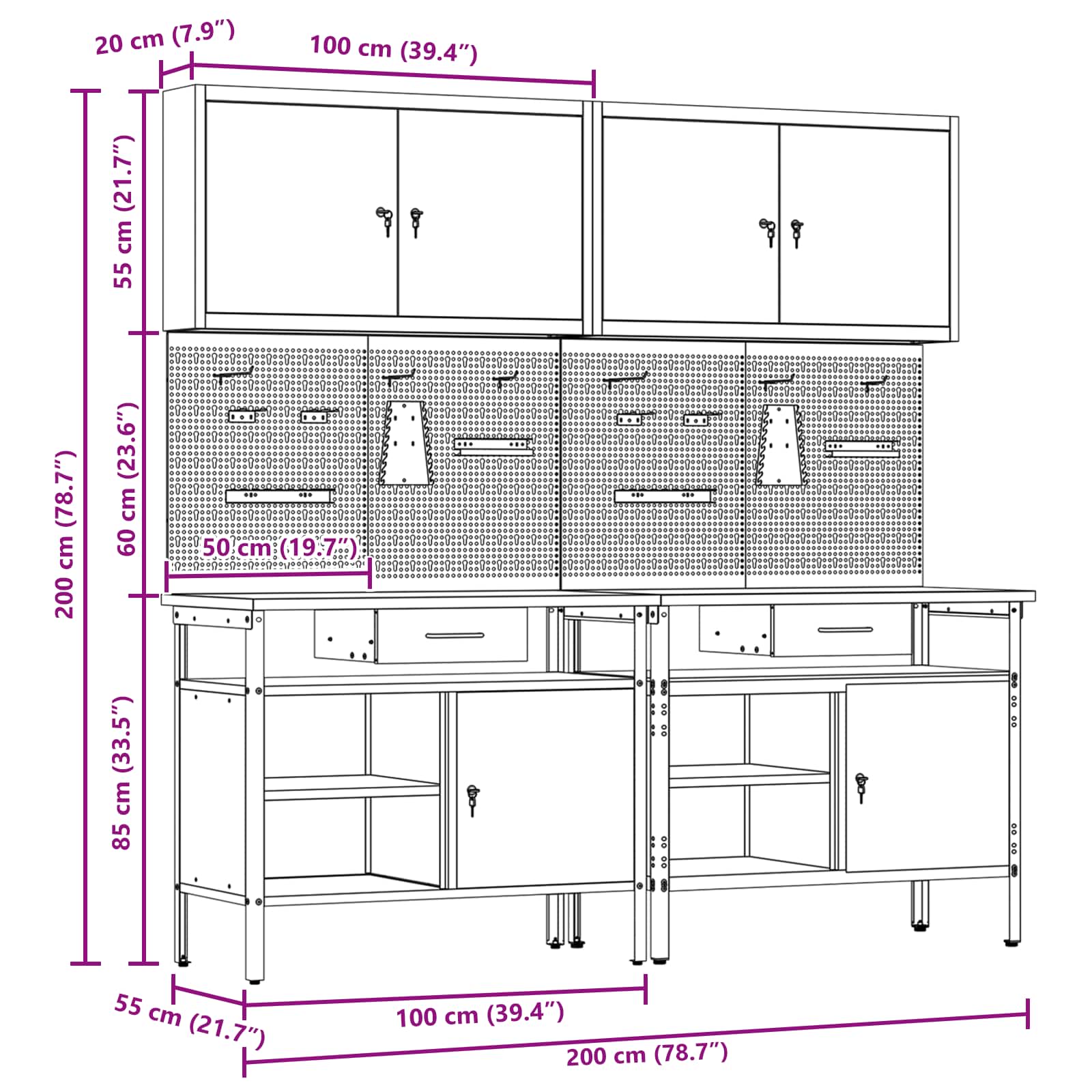 Set banc de lucru cu raft 8 pcs Negru Oțel vopsit electrostatic GartenMobel Dekor