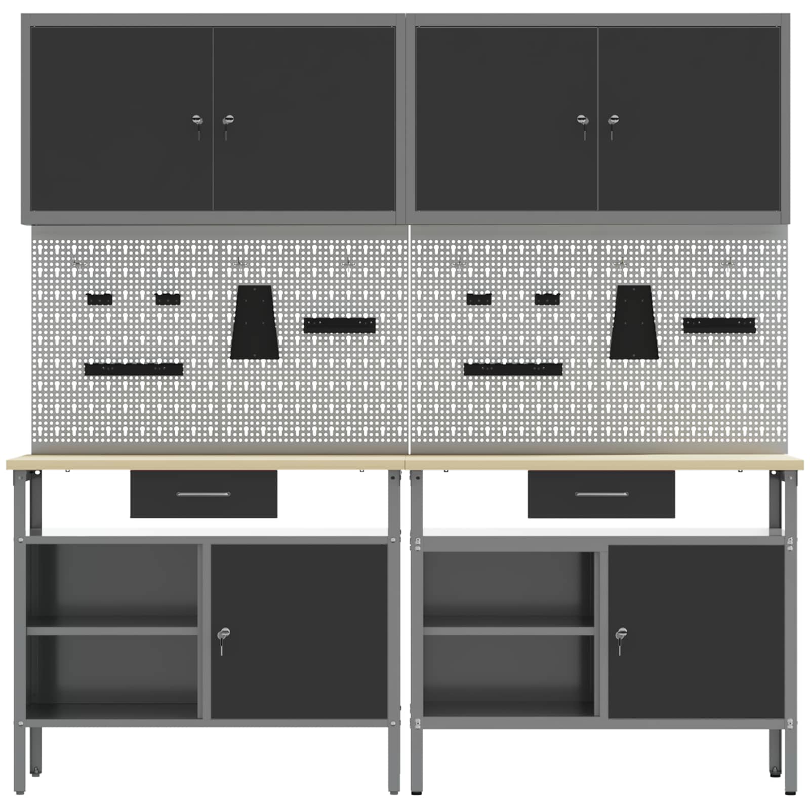 Set banc de lucru cu raft 8 pcs Negru Oțel vopsit electrostatic GartenMobel Dekor