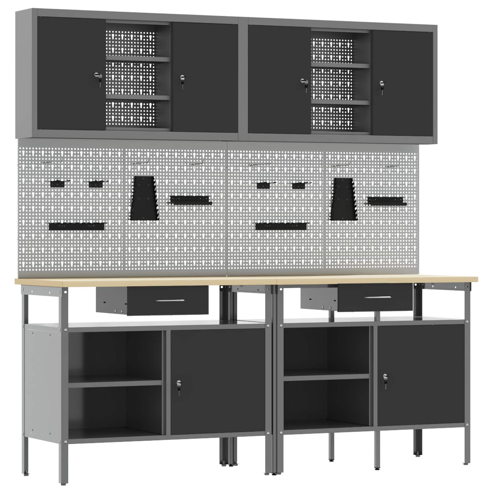 Set banc de lucru cu sertar 8 pcs Negru 200 x 55 x 200 cm Oțel GartenMobel Dekor