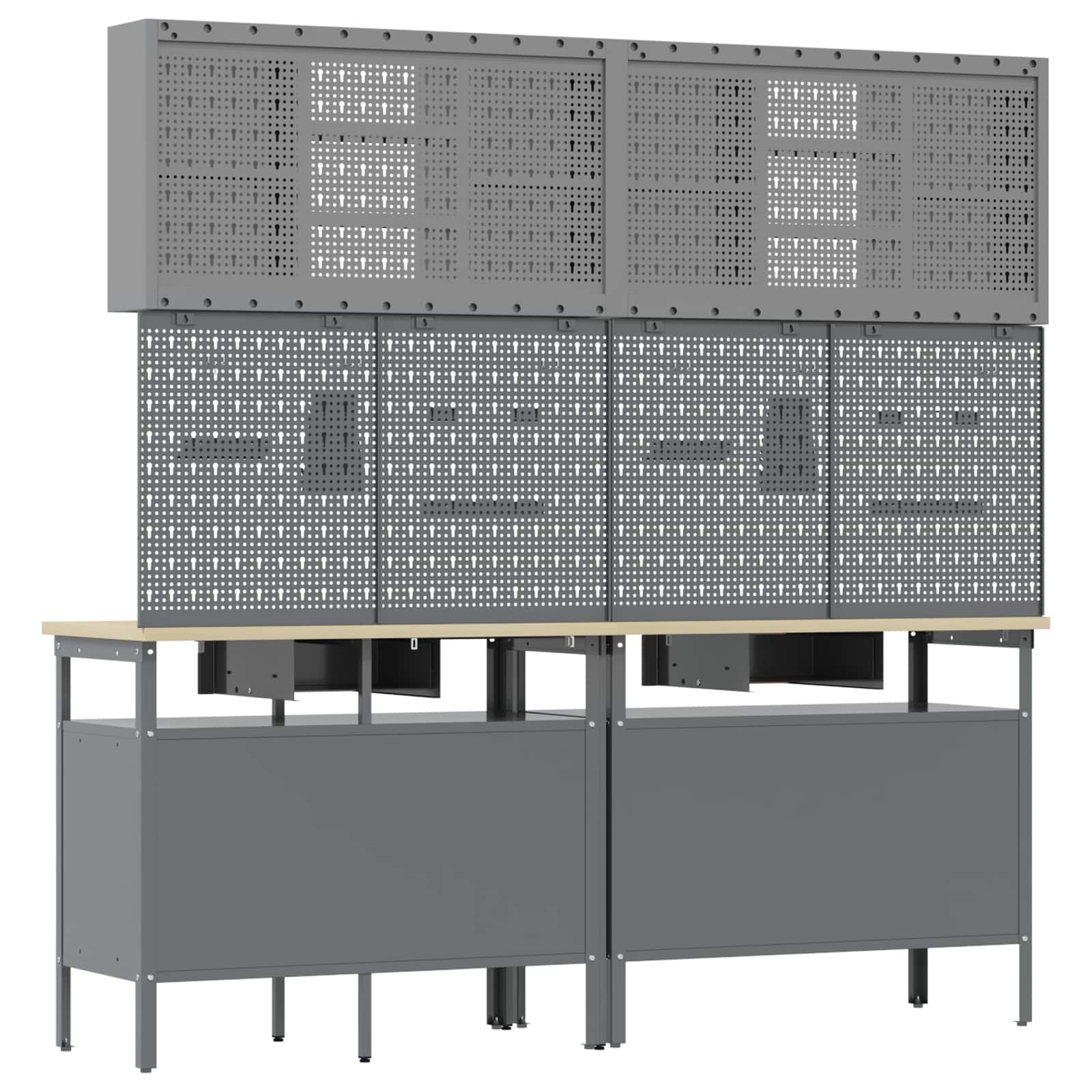 Set banc de lucru cu sertar 8 pcs Negru 200 x 55 x 200 cm Oțel GartenMobel Dekor