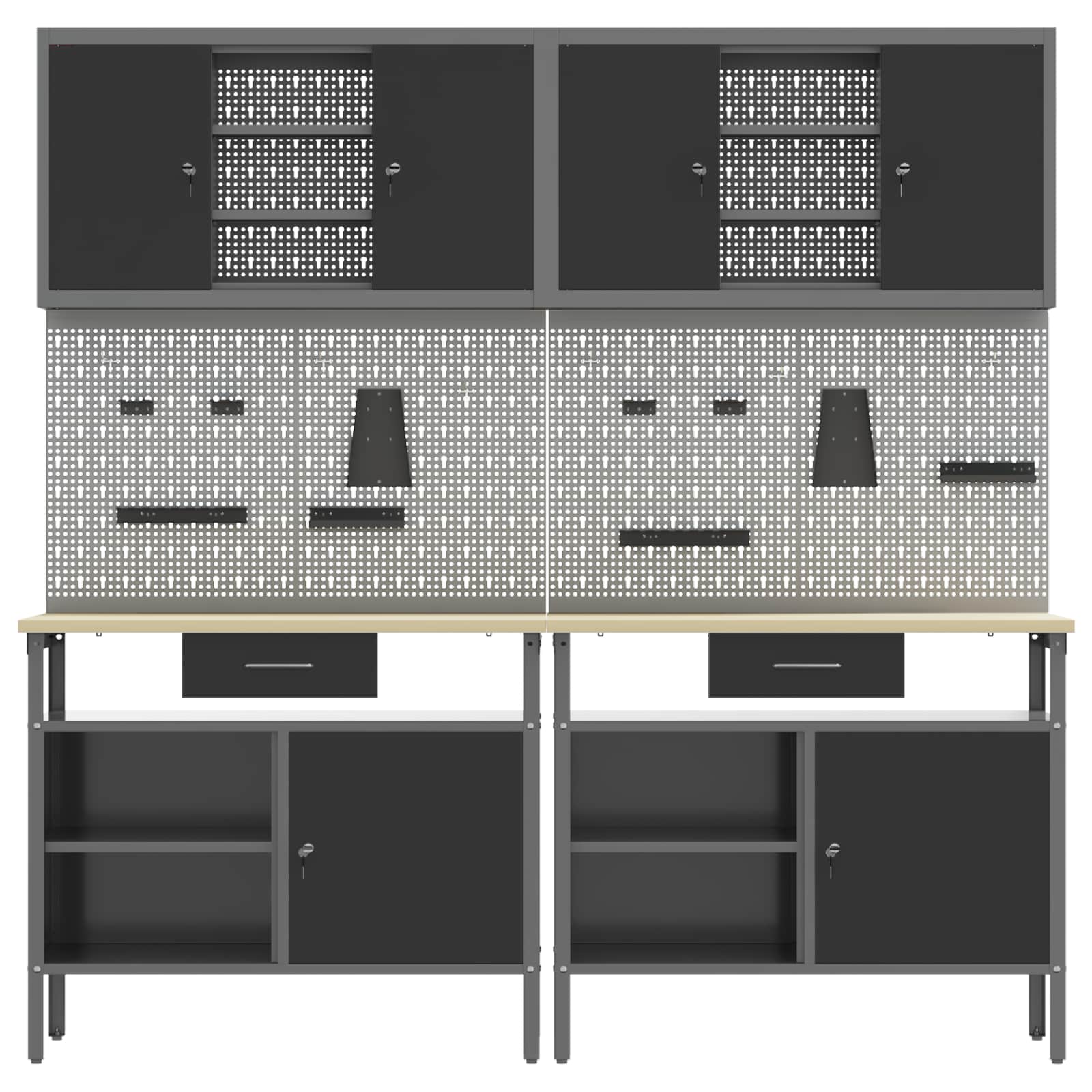 Set banc de lucru cu sertar 8 pcs Negru 200 x 55 x 200 cm Oțel GartenMobel Dekor