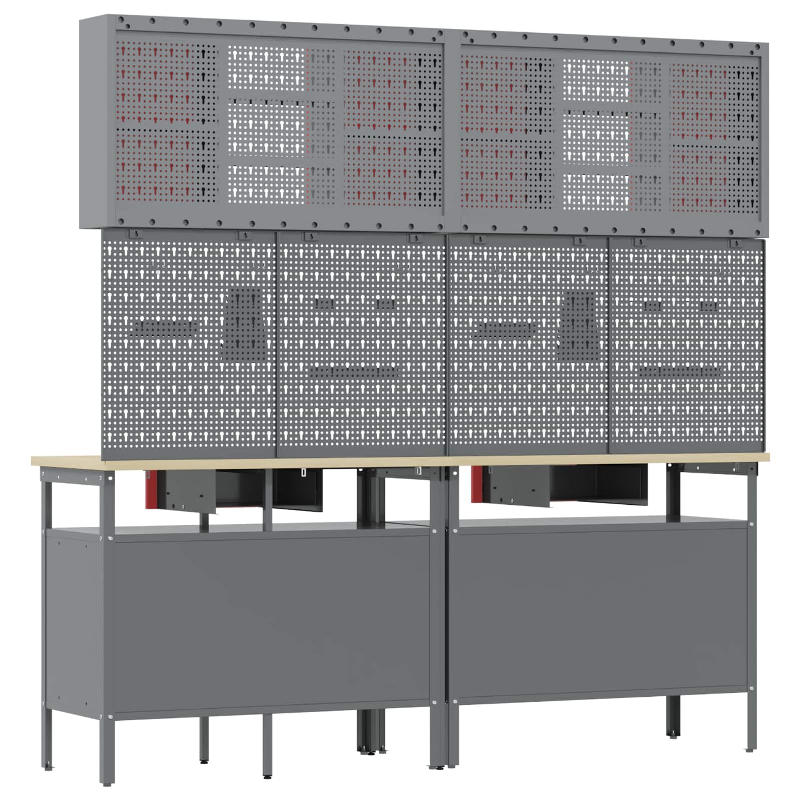 Set banc de lucru cu sertar 8 pcs Roșu 200 x 55 x 200 cm Oțel GartenMobel Dekor