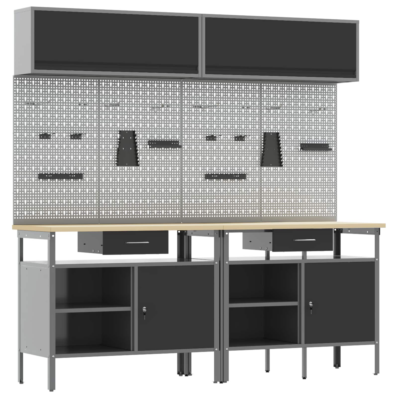 Set banc de lucru cu sertar cu raft cu blocare 8 pcs Negru Oțel GartenMobel Dekor