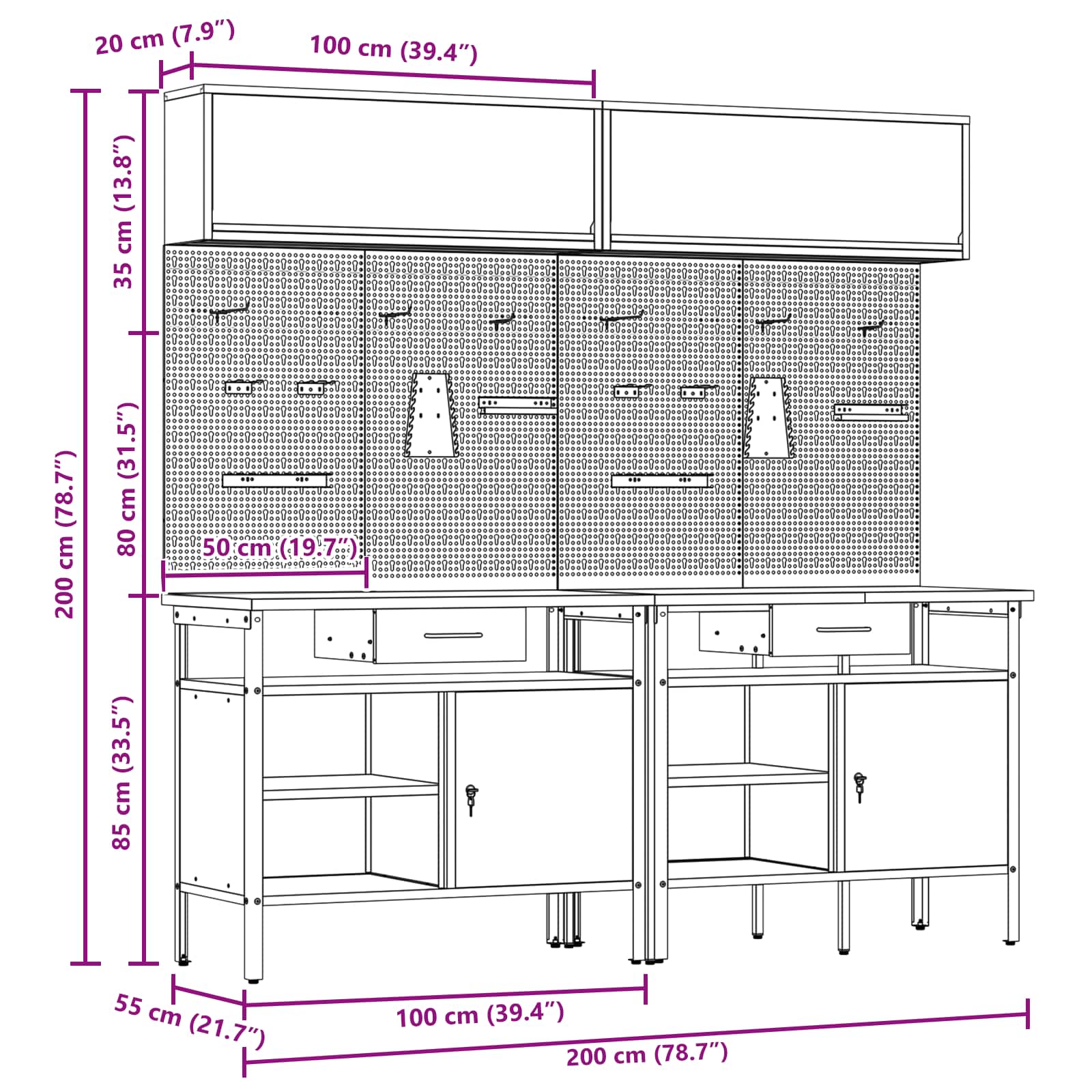 Set banc de lucru cu sertar cu raft cu blocare 8 pcs Negru Oțel GartenMobel Dekor