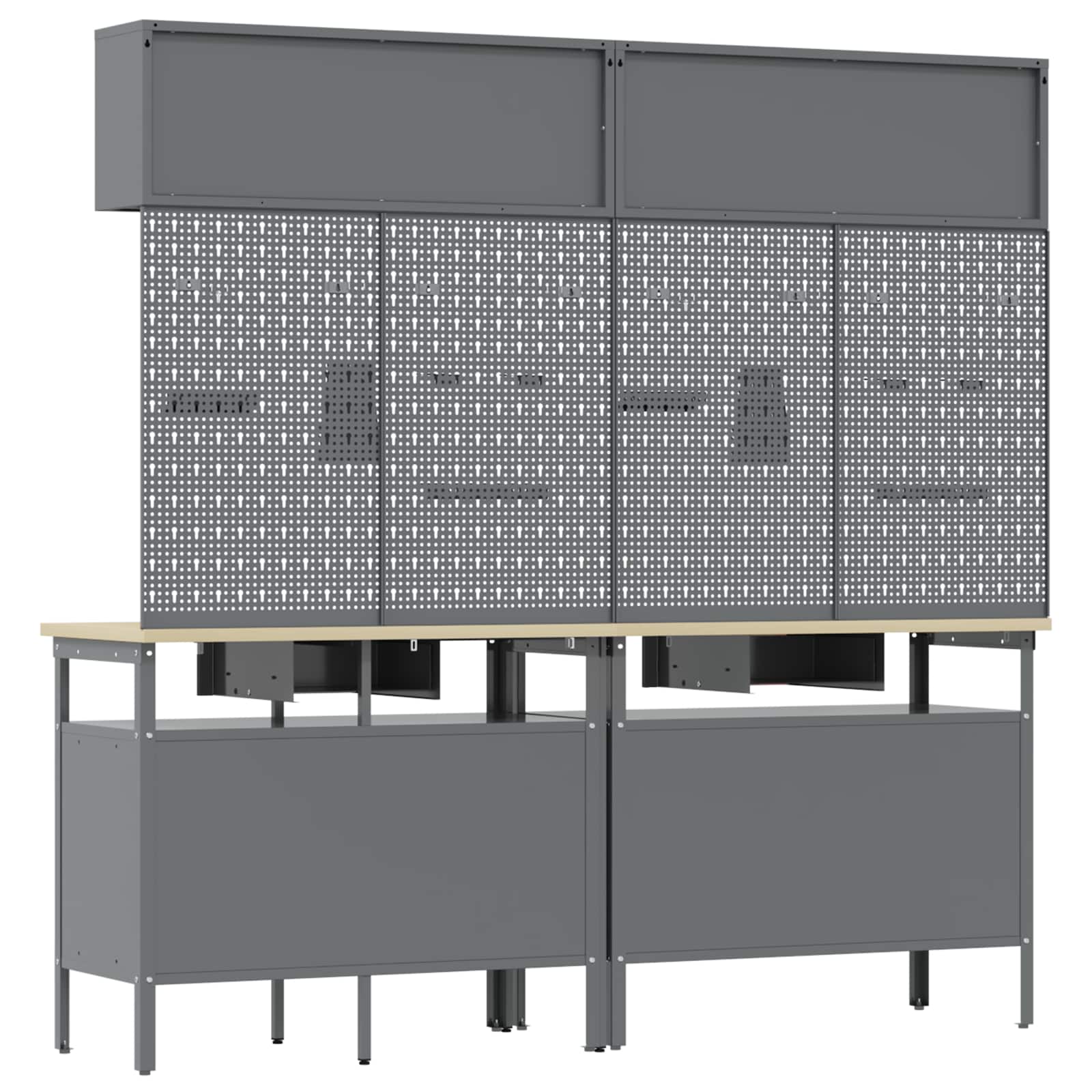 Set banc de lucru cu sertar cu raft cu blocare 8 pcs Negru Oțel GartenMobel Dekor